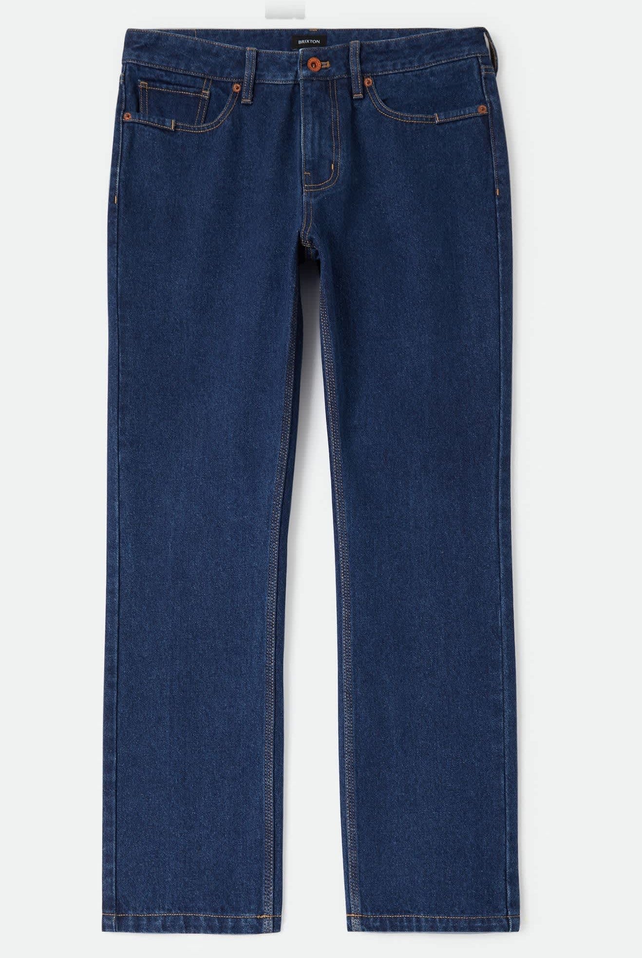 Men's Builders 5-Pocket Pant in the color Dark Denim - Front Product Laydown Image