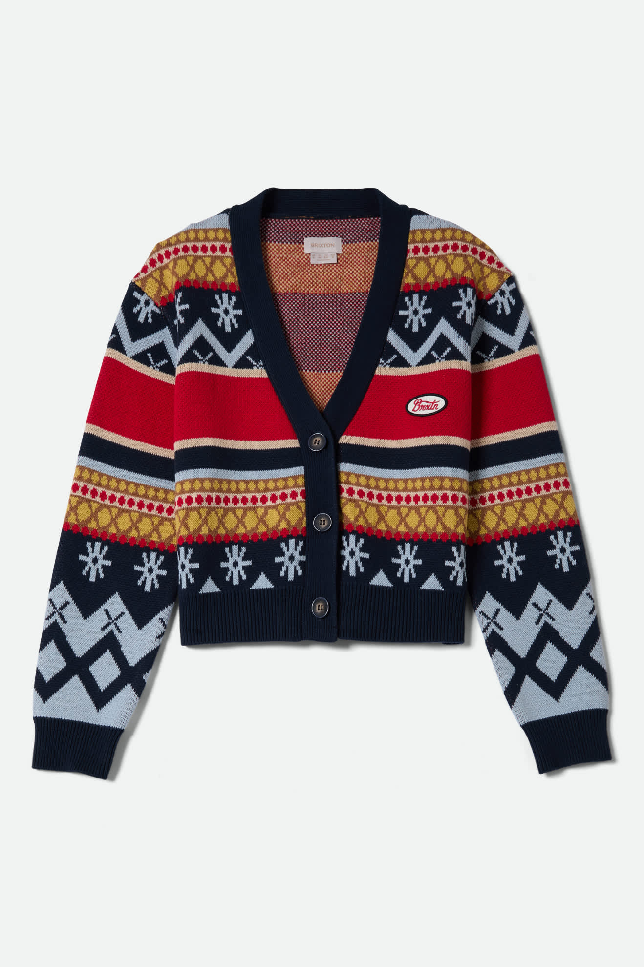 Women's Winter Racing Cardigan in the color Multi Racing Stripe - Front Product Laydown Image