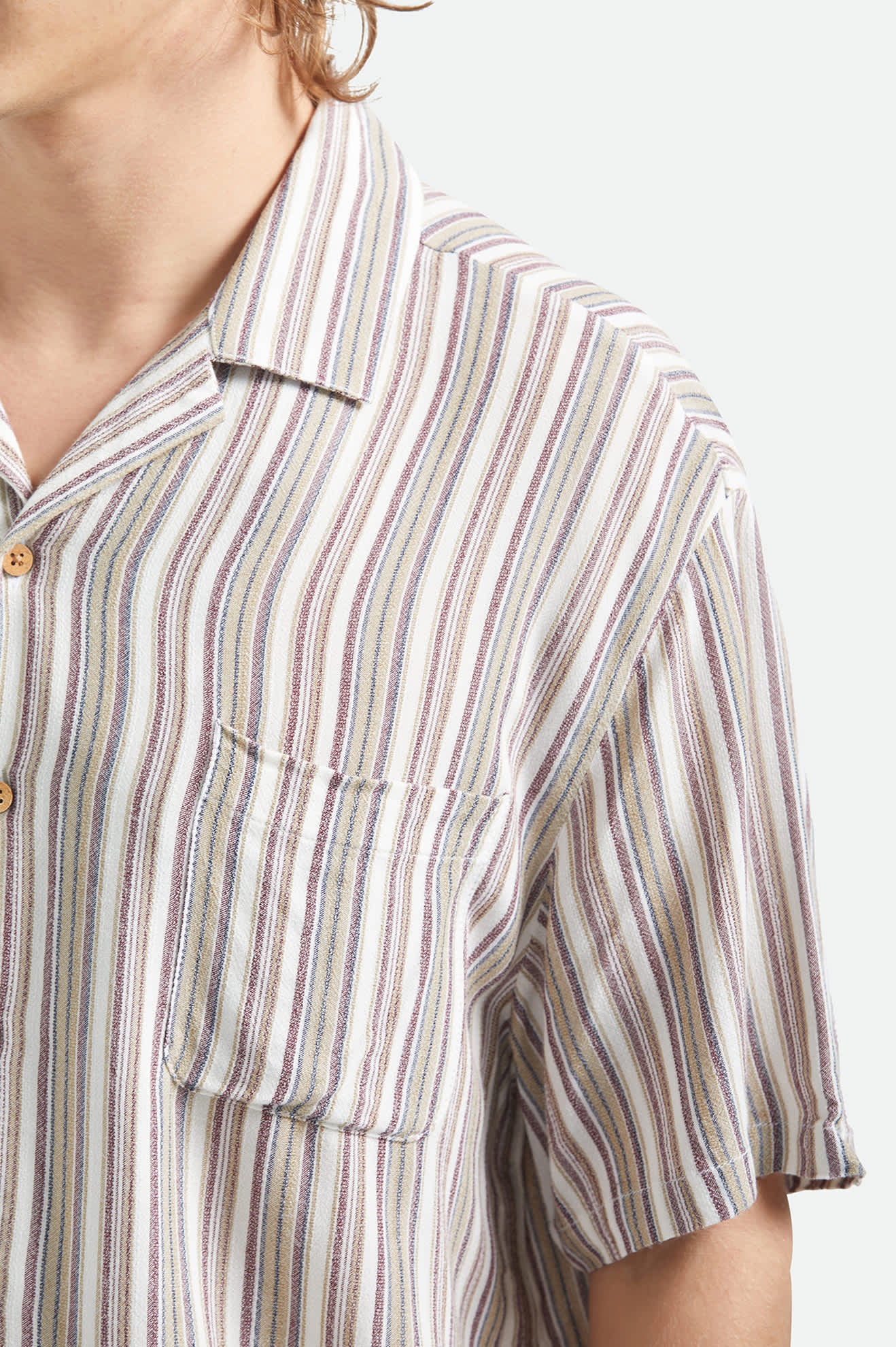 Men's Bunker Twisted Stripe Short Sleeve Camp Collar Shirt in the color Robust Red - Additional Fit image