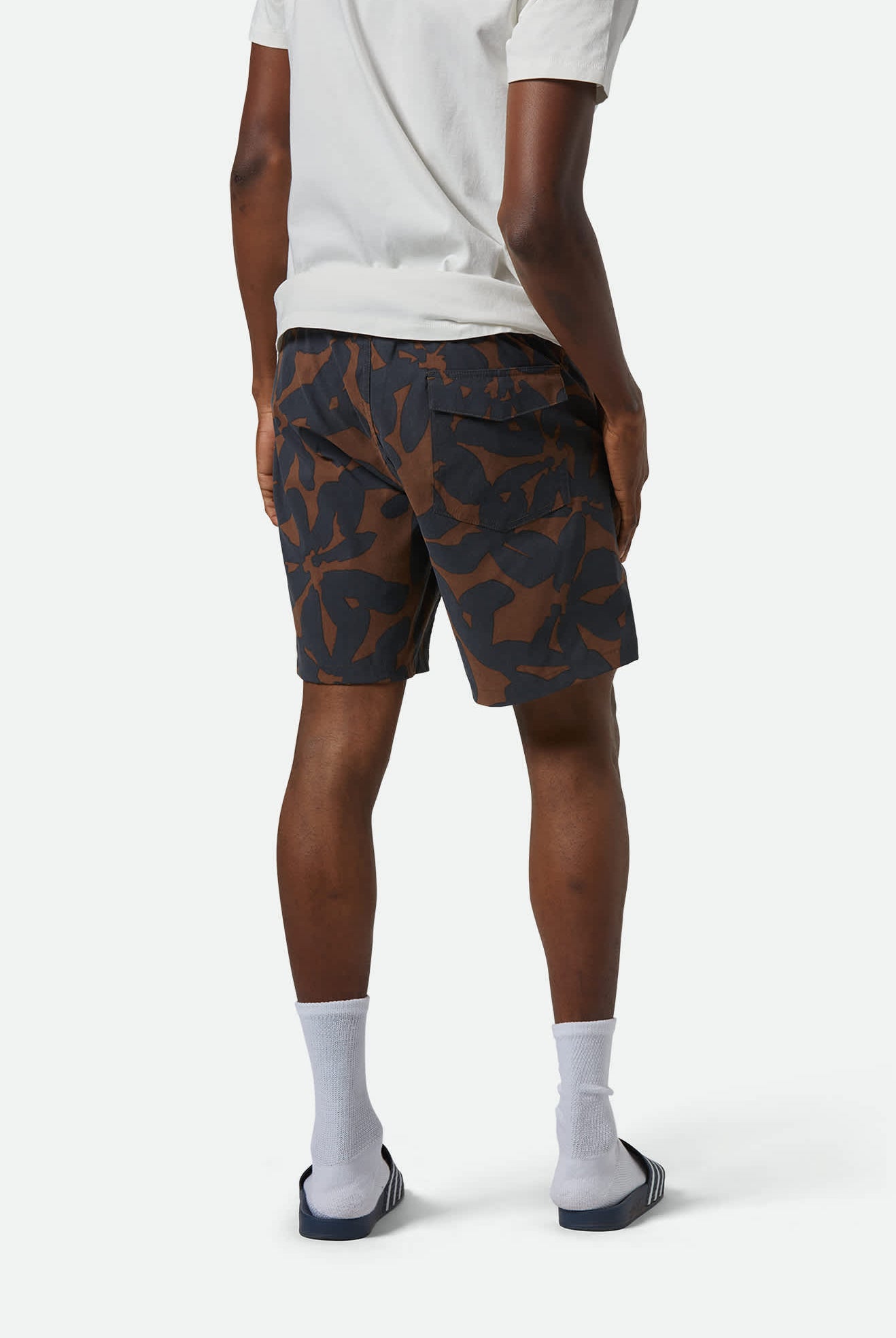 Men's Everyday Stretch Hybrid Short 7" in the color Pinecone Brown Floral - Men's Back View