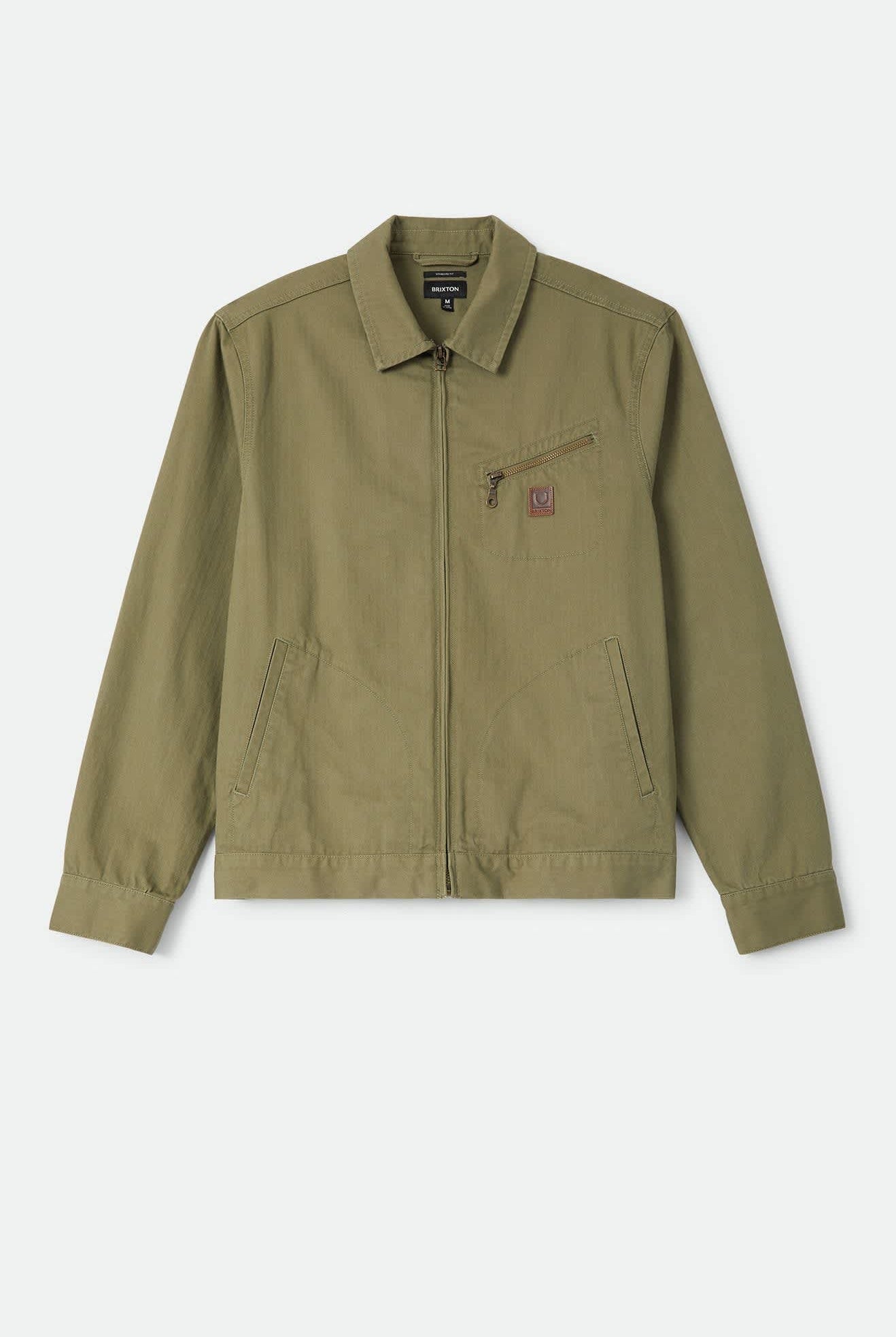 Men's Mechanic Garage Zip Jacket in the color Olive Surplus Herringbone - Front Product Laydown Image