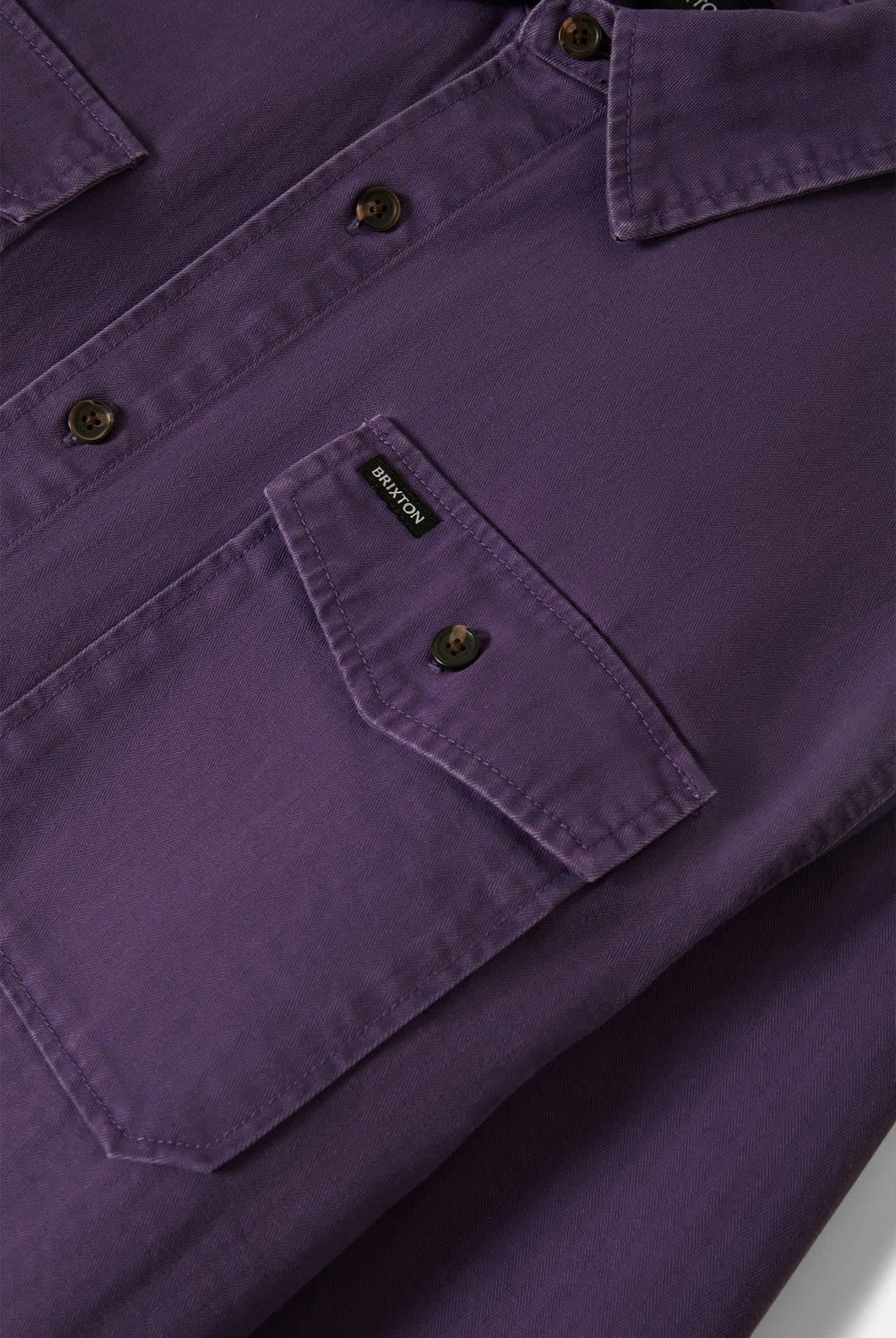 Men's Herringbone Relaxed L/S Overshirt in the color Punk Purple Herringbone - Additional Laydown image