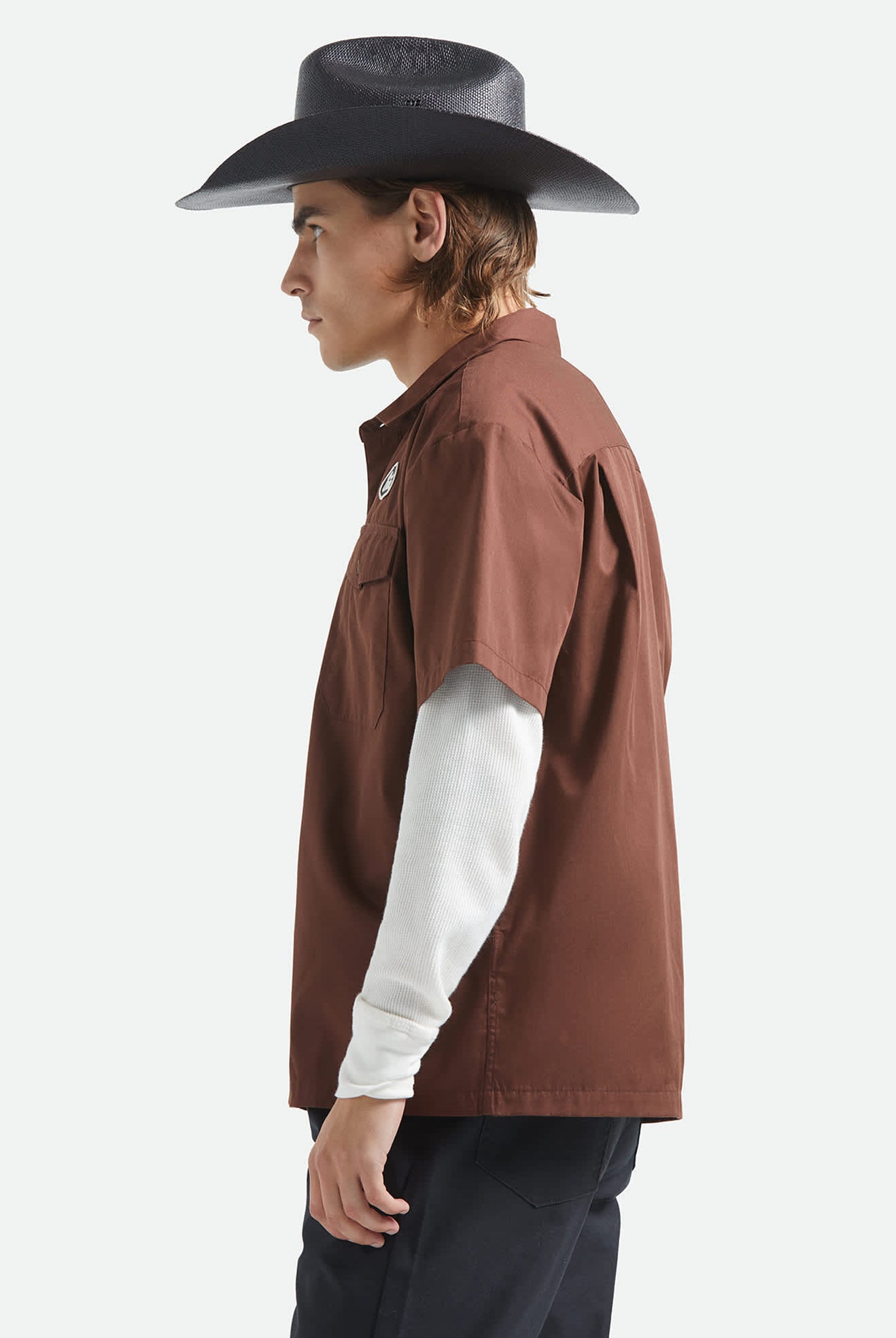 Men's Builders Olson Short Sleeve Shirt in the color Chocolate - Men's Side View