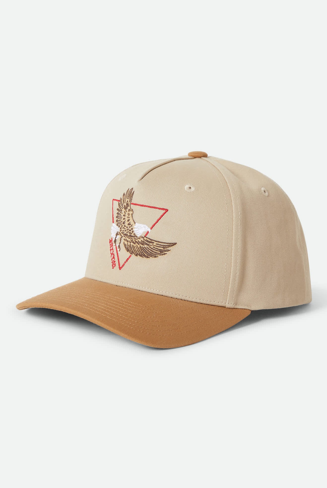 Unisex Opal Netplus Snapback in the color Sand/Dark Khaki - Front Product Laydown Image