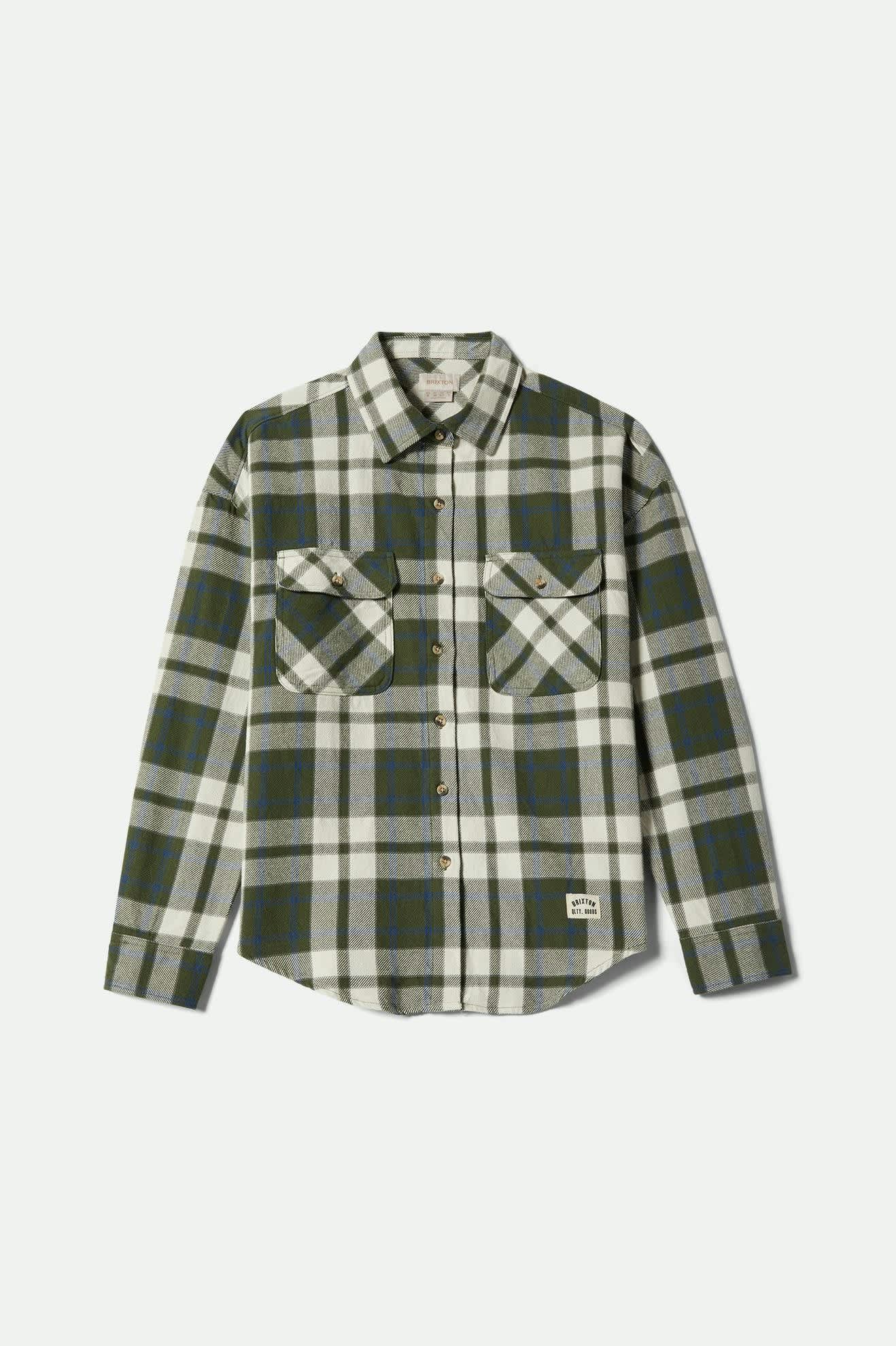 Women's Bowery Vintage L/S Overshirt in the color Green/Blue - Front Product View