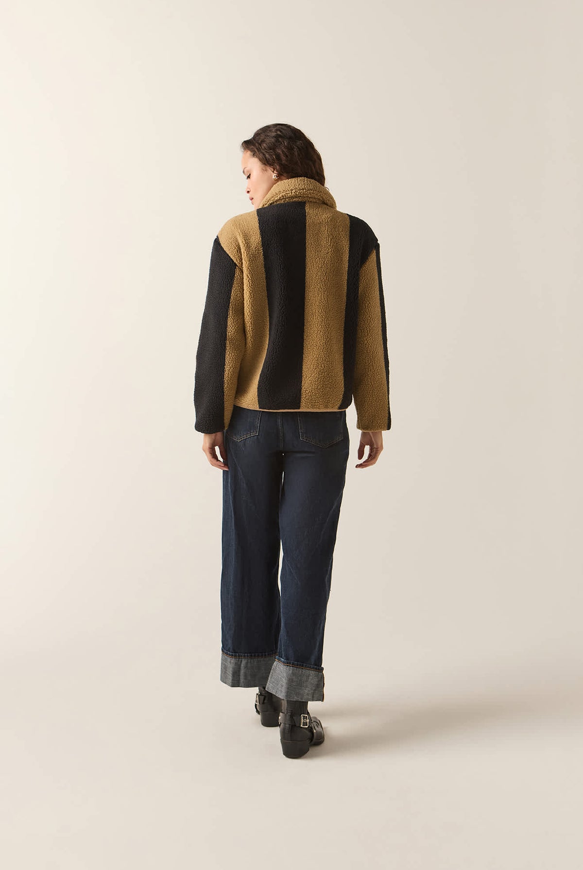 Women's Delilah Sherpa Jacket in the color Khaki/Black Stripe - Additional Fit image