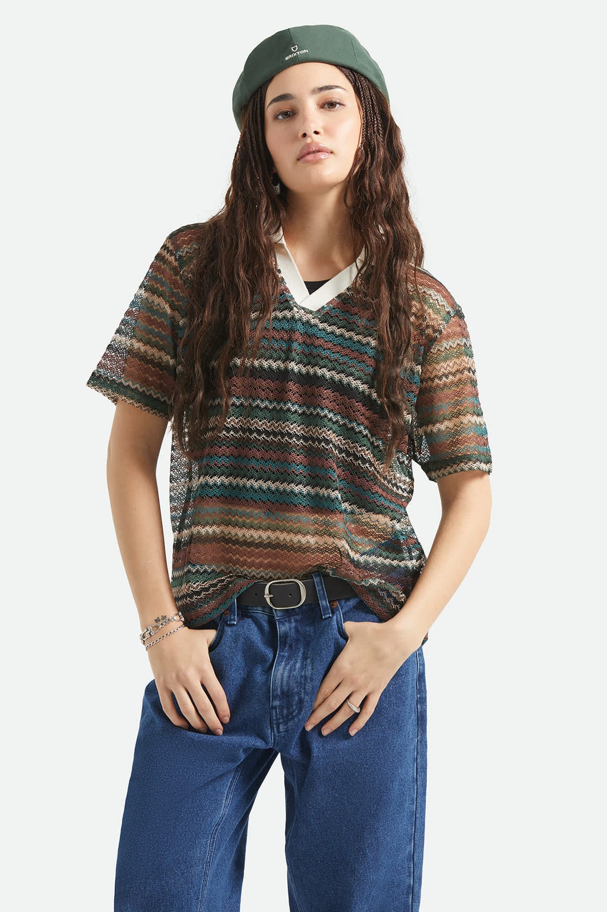 Women's Varsity T-Shirt in the color Multi Retro Stripe - Women's Front View