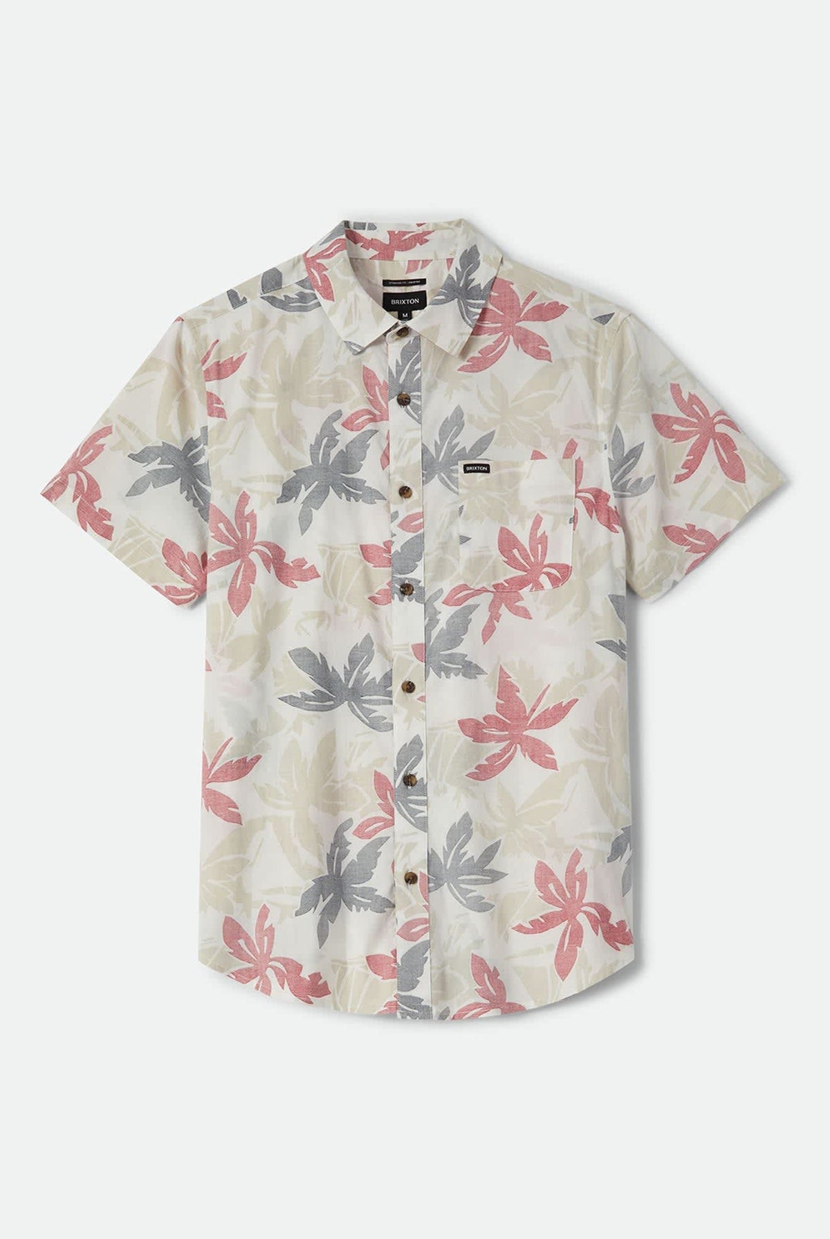 Men's Charter Print Short Sleeve Shirt in the color Off White/Black/Red Palm Floral - Front Product Laydown Image