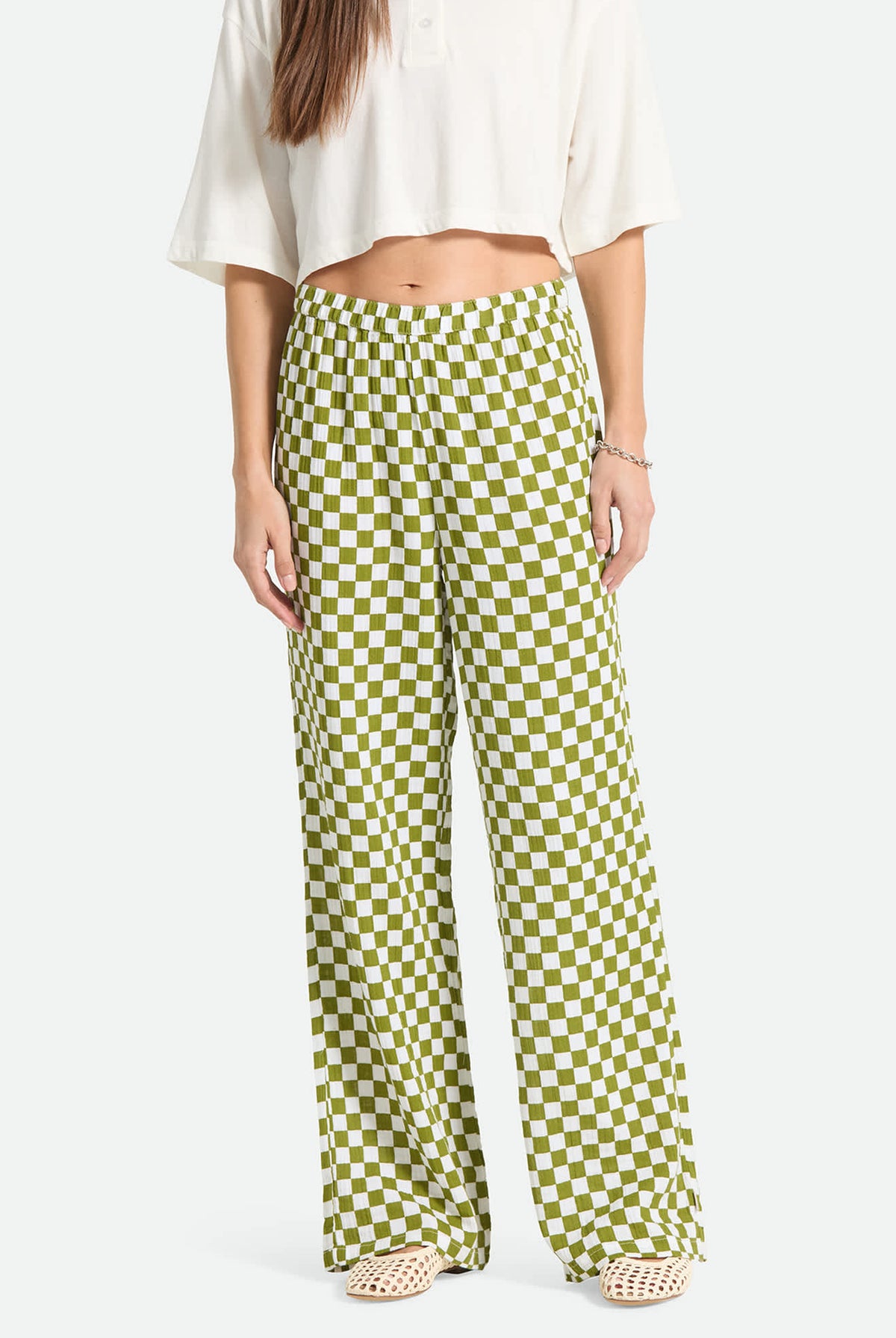 Women's The Lola Lounge Pant in the color Sublime Green Checkerboard - Women's Front Fit Image