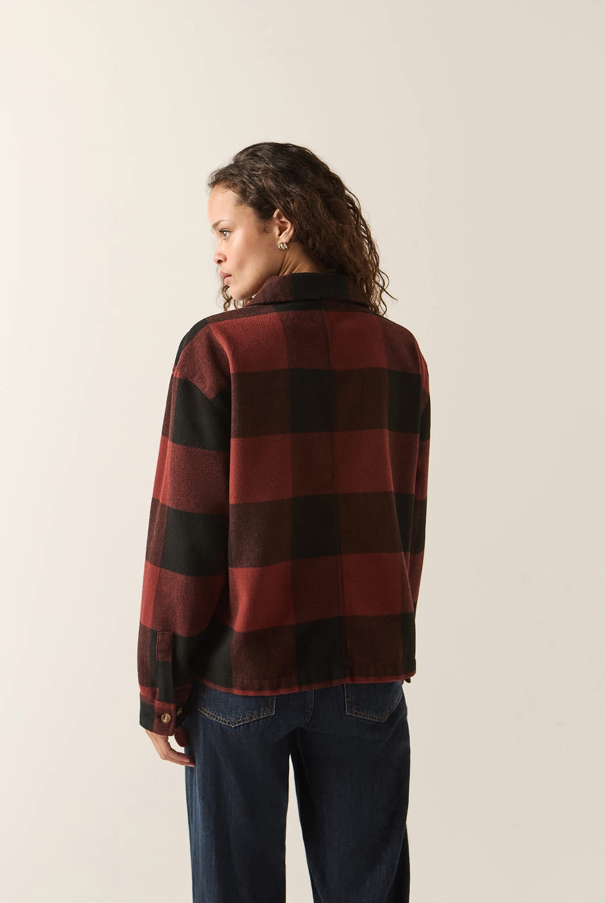 Women's Bowery Women's Soft Brushed Flannel in the color Dark Brick/Black - Women's Back View
