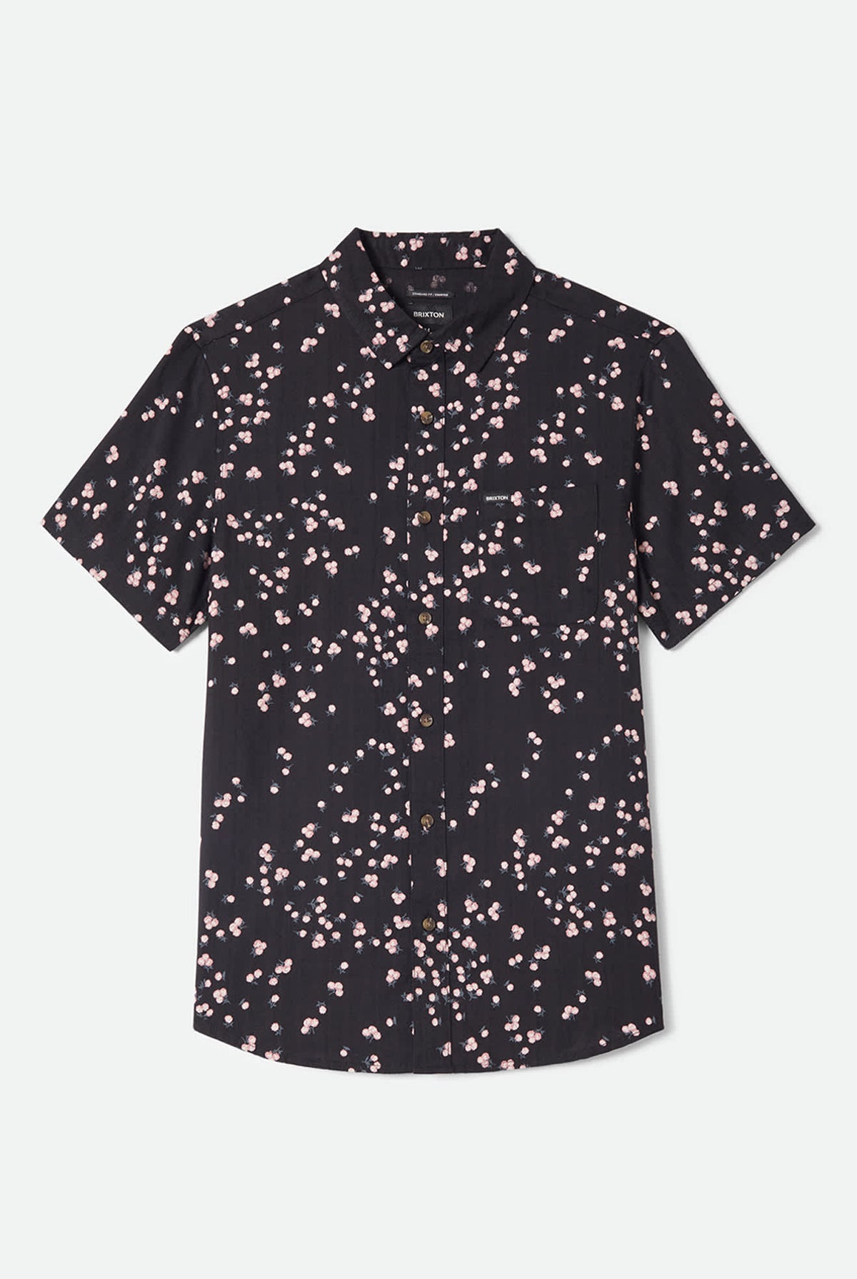 Men's Charter Slub Short Sleeve Shirt in the color Black/Pink - Front Product Laydown Image