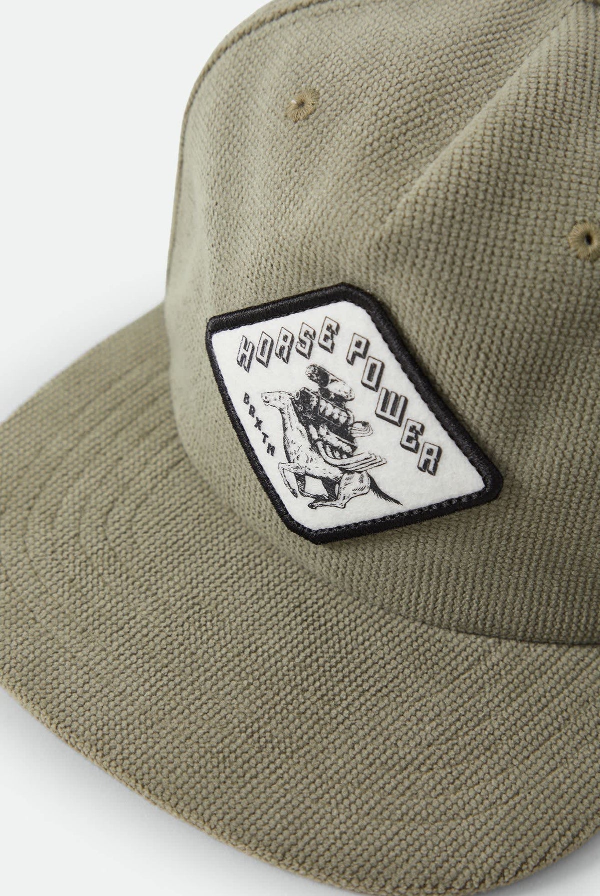 Unisex Horsepower Snapback in the color Olive Surplus - Additional Laydown image