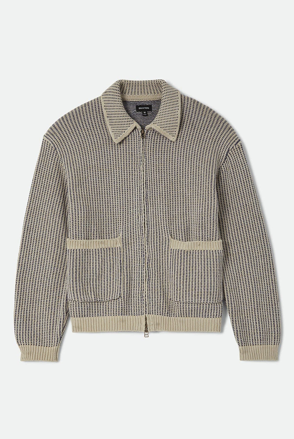 Unisex Pacific Zip Sweater in the color Navy/Whitecap - Front Product Laydown Image
