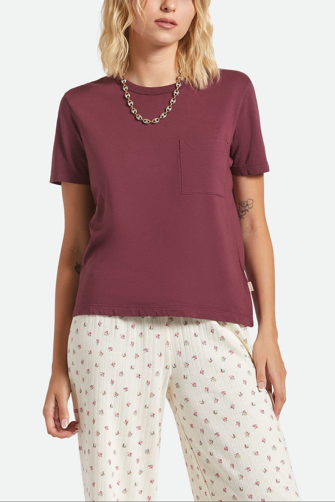 Women's Carefree Organic Garment Dye Perfect T-Shirt in the color Port - Women's Front View