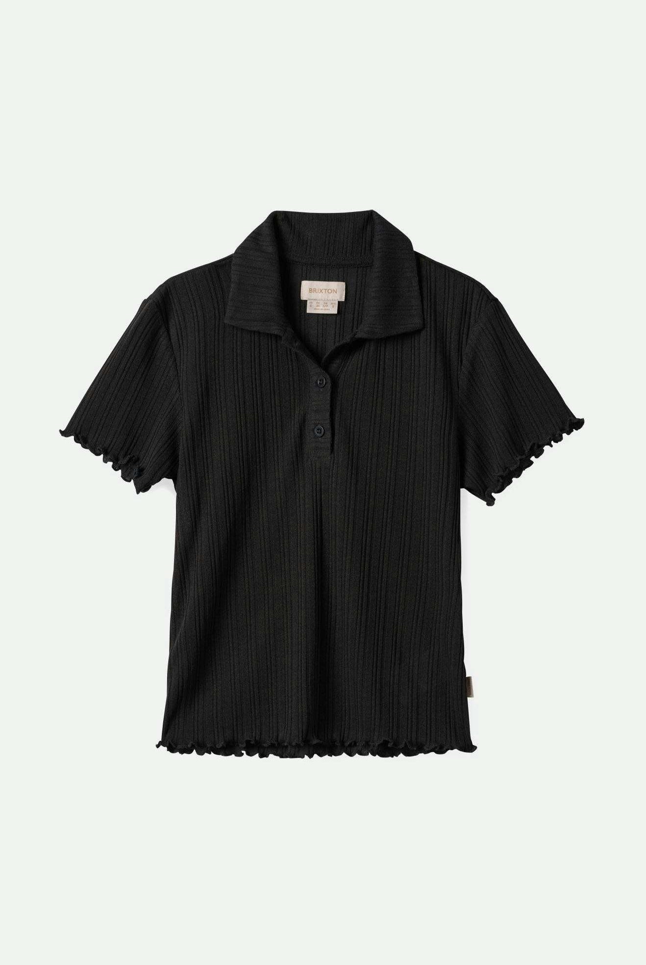 Women'sNovelty Ribbed S/S Polo - Washed Black| Main