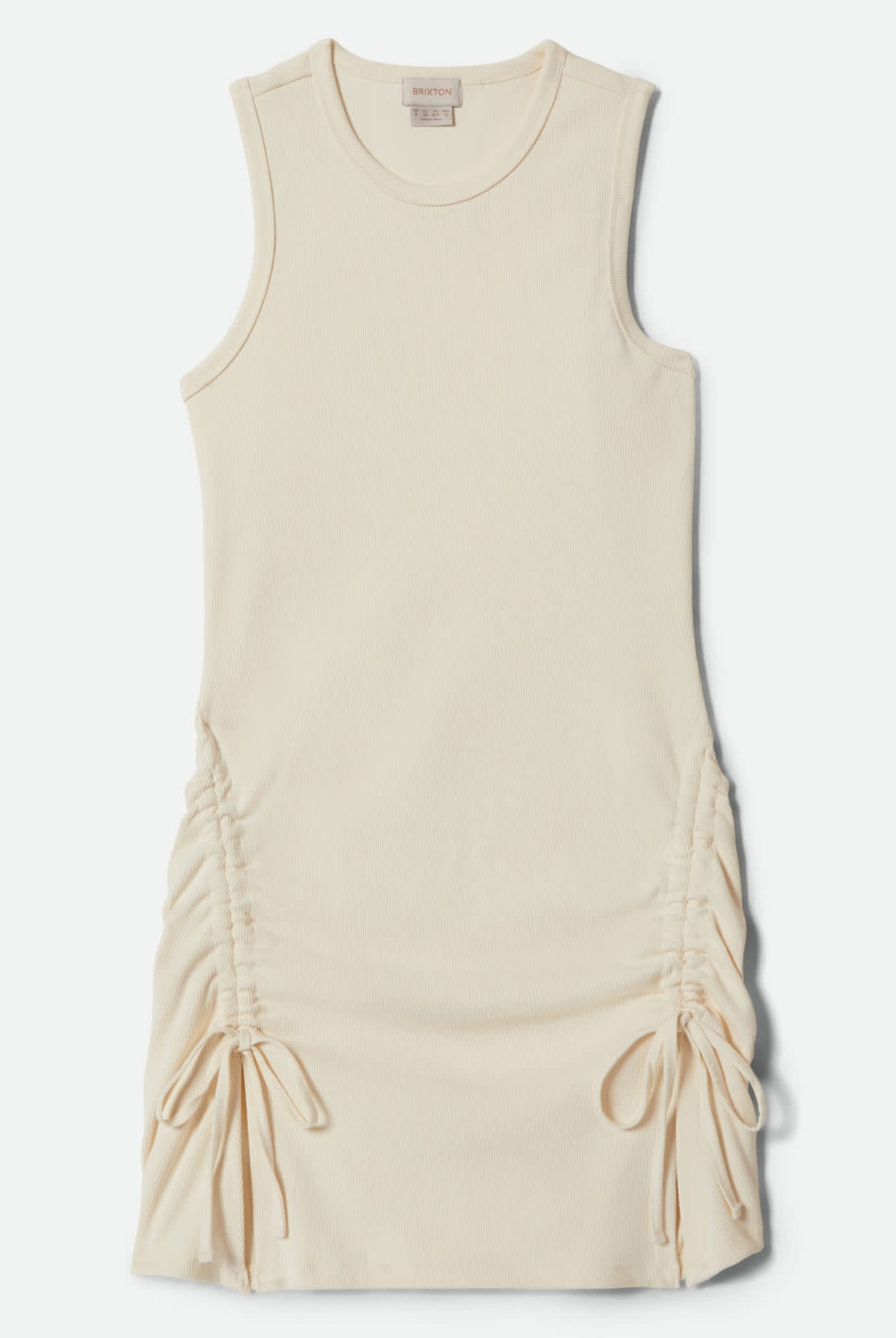 Women's Ribbed Cinch Mini Dress in the color Off White - Front Product View