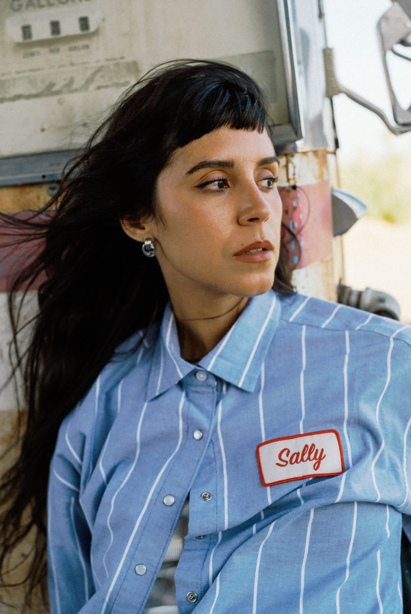 Women's Ford Mustang Sally Shirt in the color Blue Chambray/Stripe - Women's Lifestyle 3.0