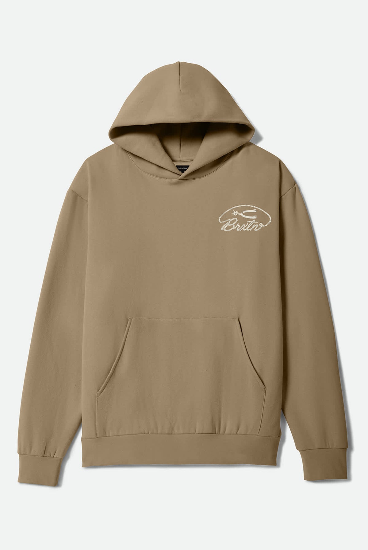 Men's Larkspur Hoodie in the color British Khaki - Front Product Laydown Image