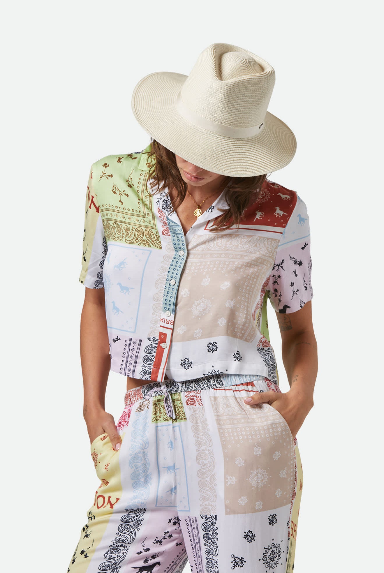 Women's Carolina Straw Packable Travel Hat in the color Bone/Bone - Women's Front View