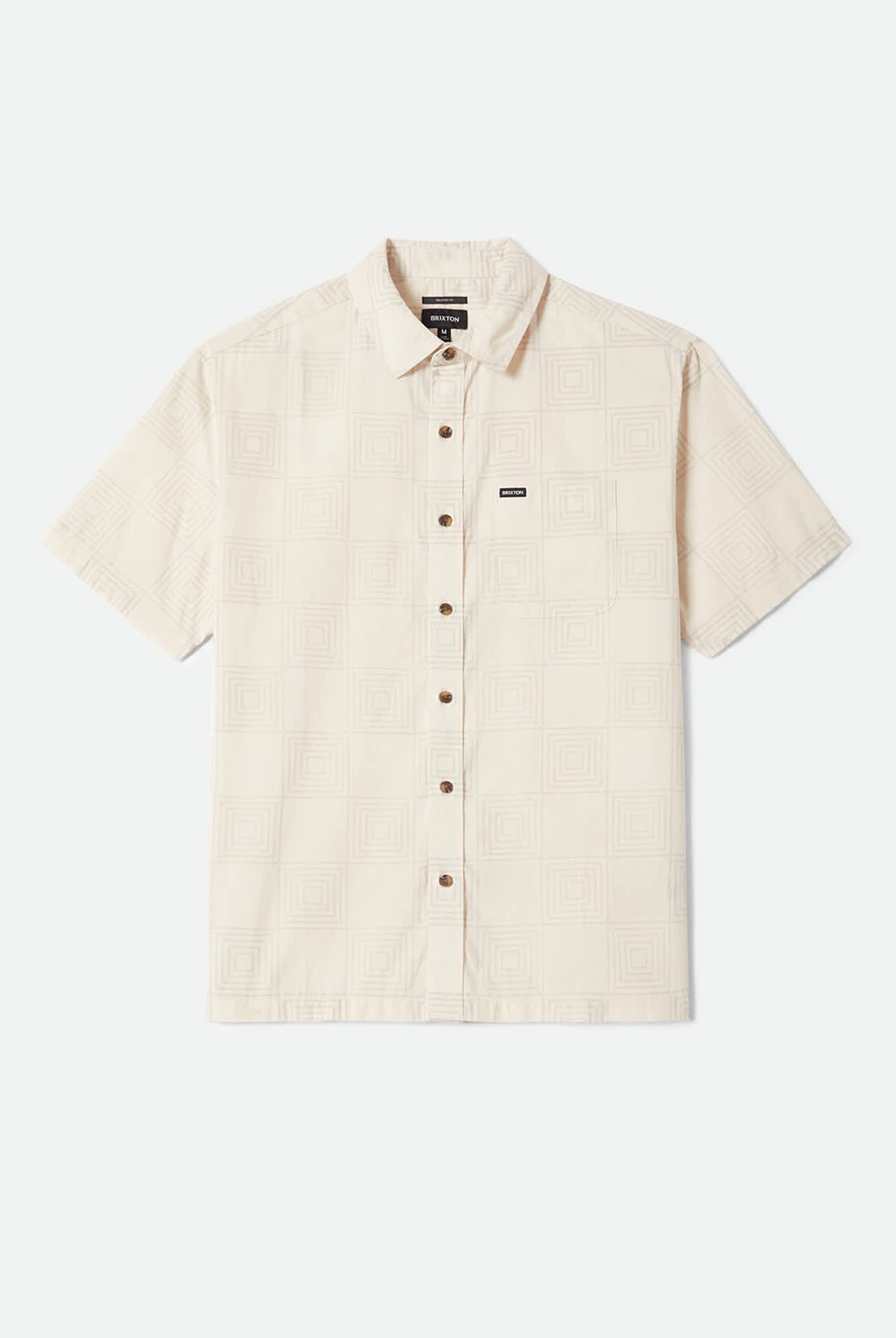 Men's Cru Print Short Sleeve Shirt in the color Whitecap/Geo Checker - Front Product Laydown Image