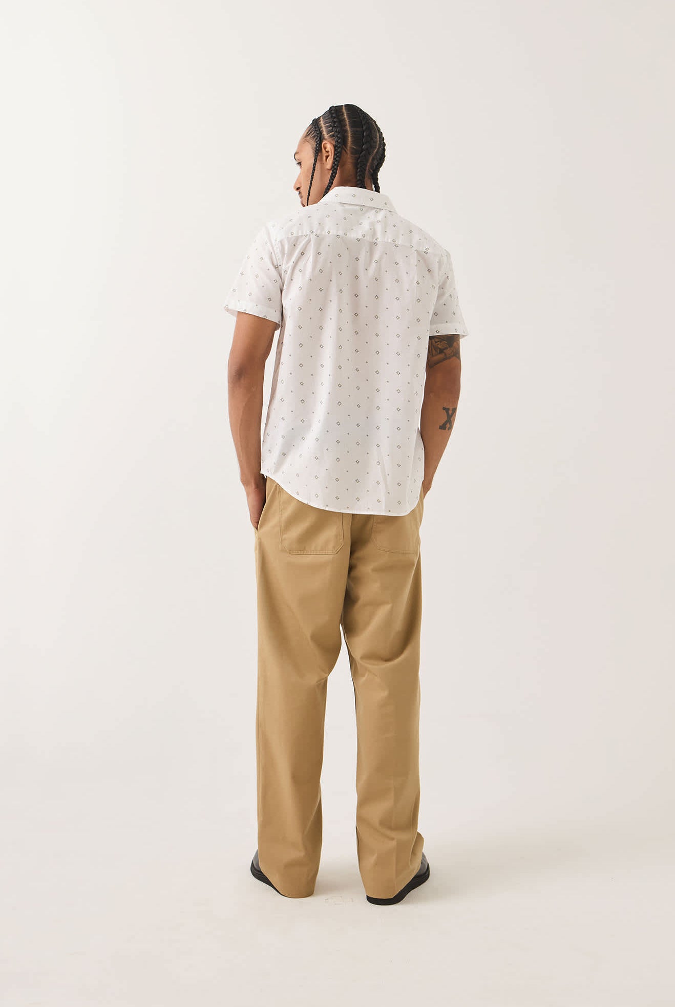 Men's Charter Print Shirt in the color White/Geo - Men's Back View