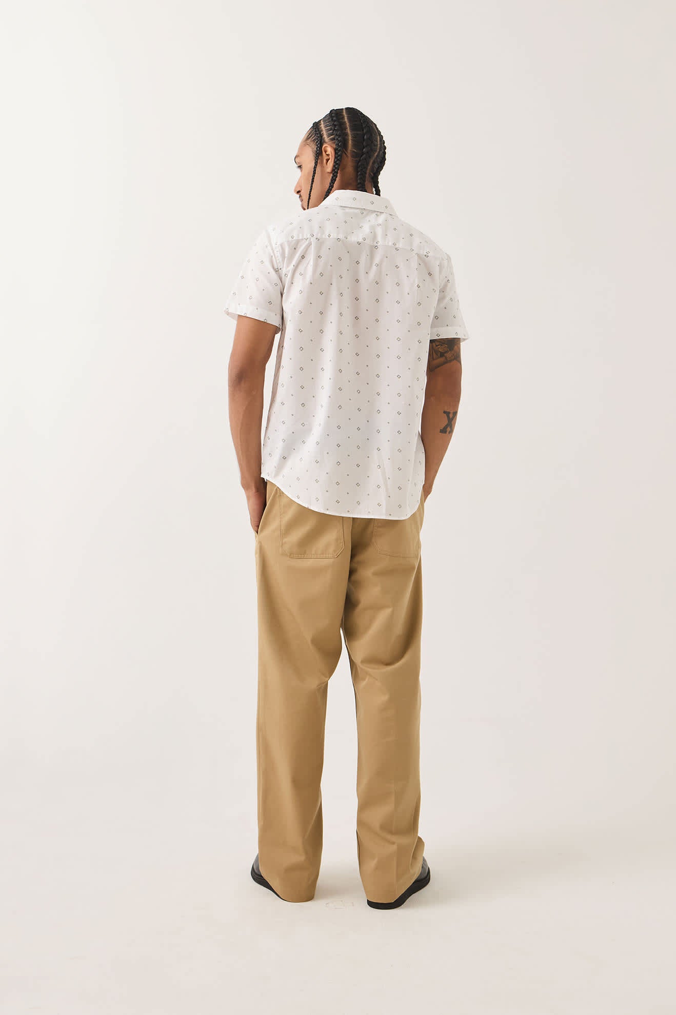 Men's Charter Print Shirt in the color White/Geo - Men's Back View
