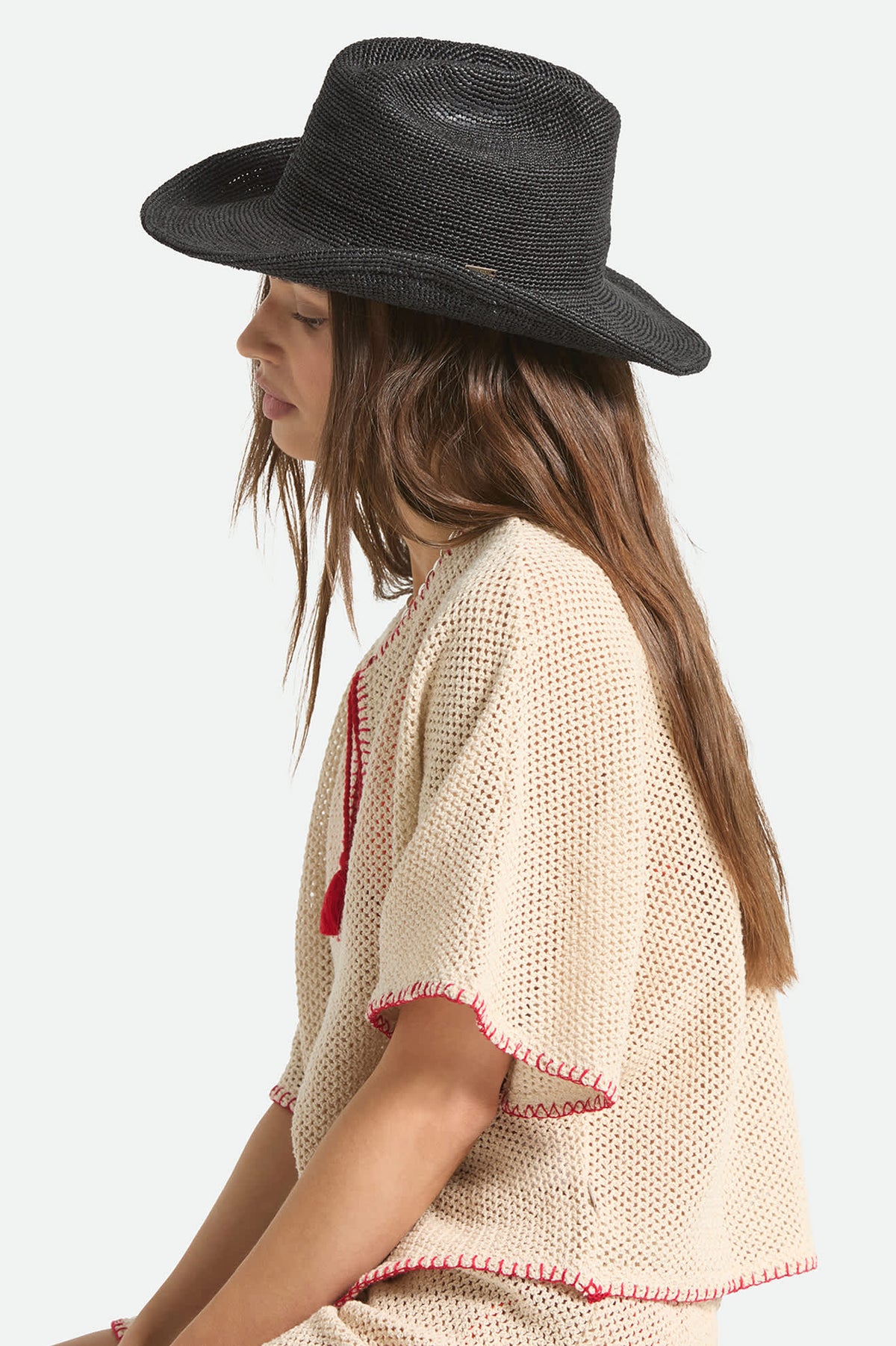 Women's Odessa Straw Packable Cowboy Hat in the color Black - Women's Side View