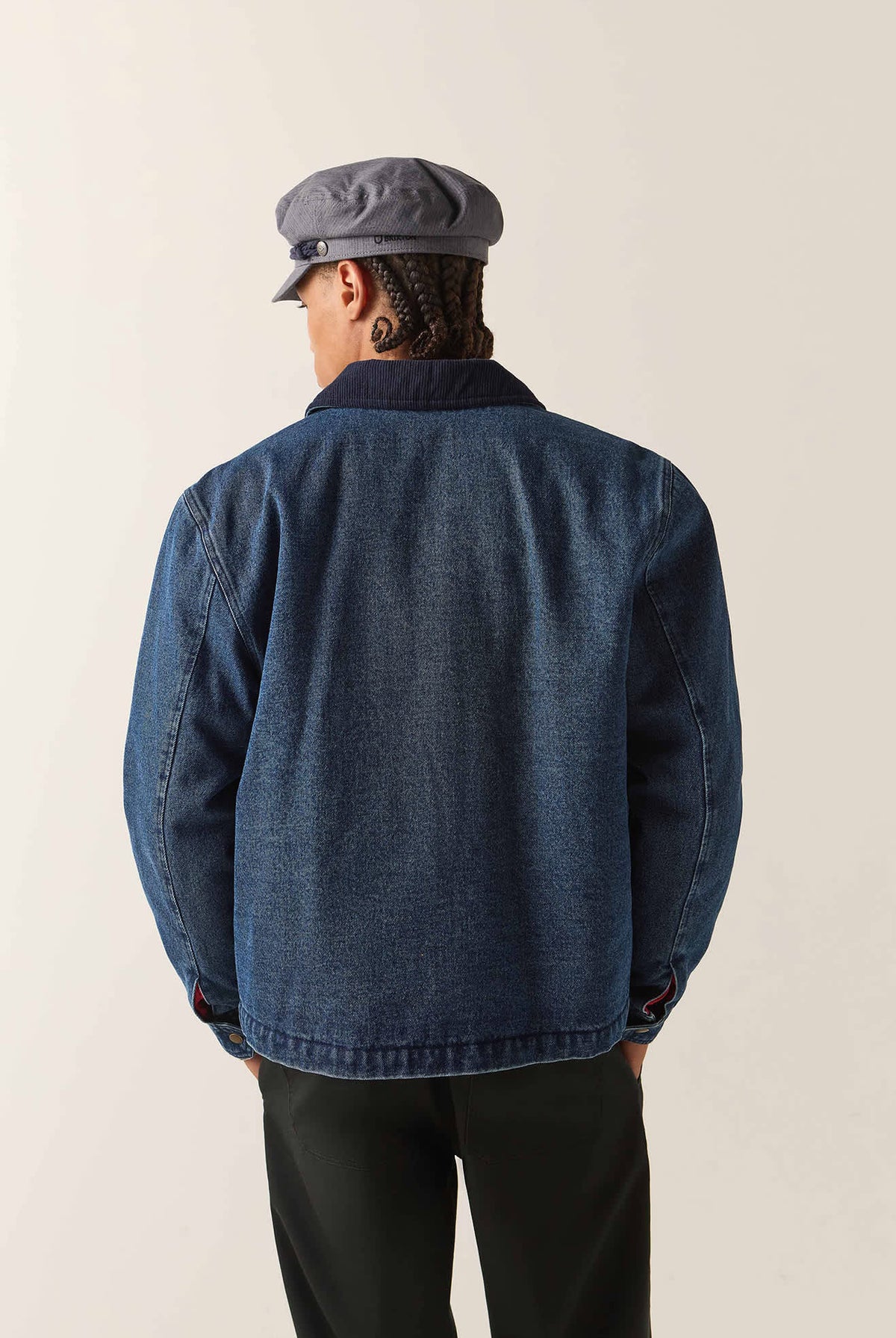 Men's Mechanic Garage Zip Lined Jacket in the color Rinse Denim - Men's Back View