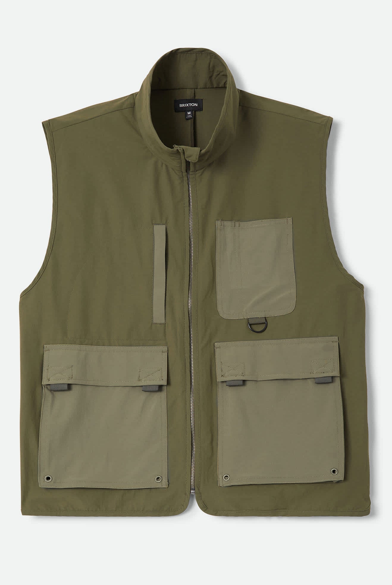 Men's Journey Utility Vest in the color Dark Olive/Olive Surplus - Front Product Laydown Image