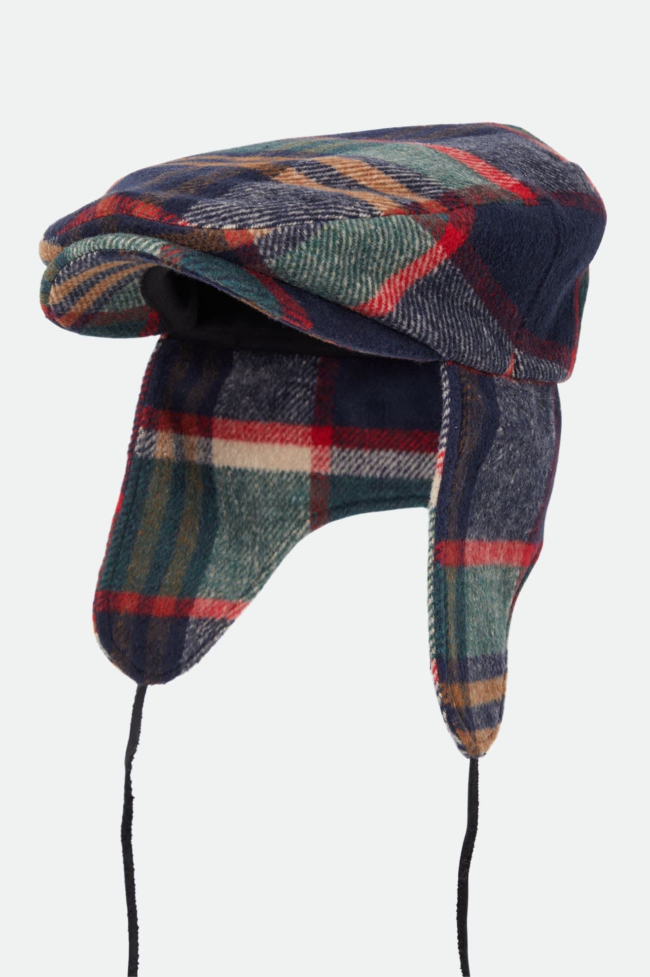 Unisex Barrel Earflap Snap Cap in the color Navy/Green/Red/Cream - Additional Laydown image