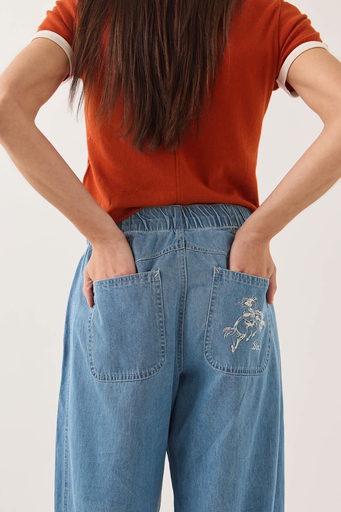 Women's Utility Everyday Barrel Pant in the color Light Stone Wash - Women's Back View