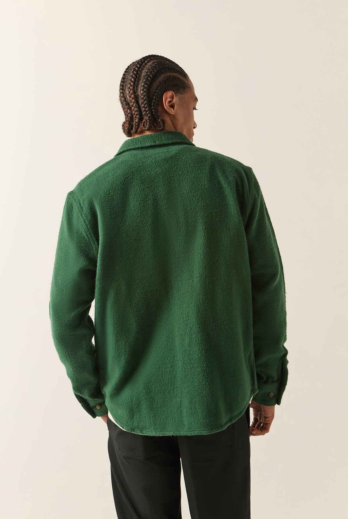 Men's Bowery Textured Twill Overshirt in the color Primal Green - Men's Back View