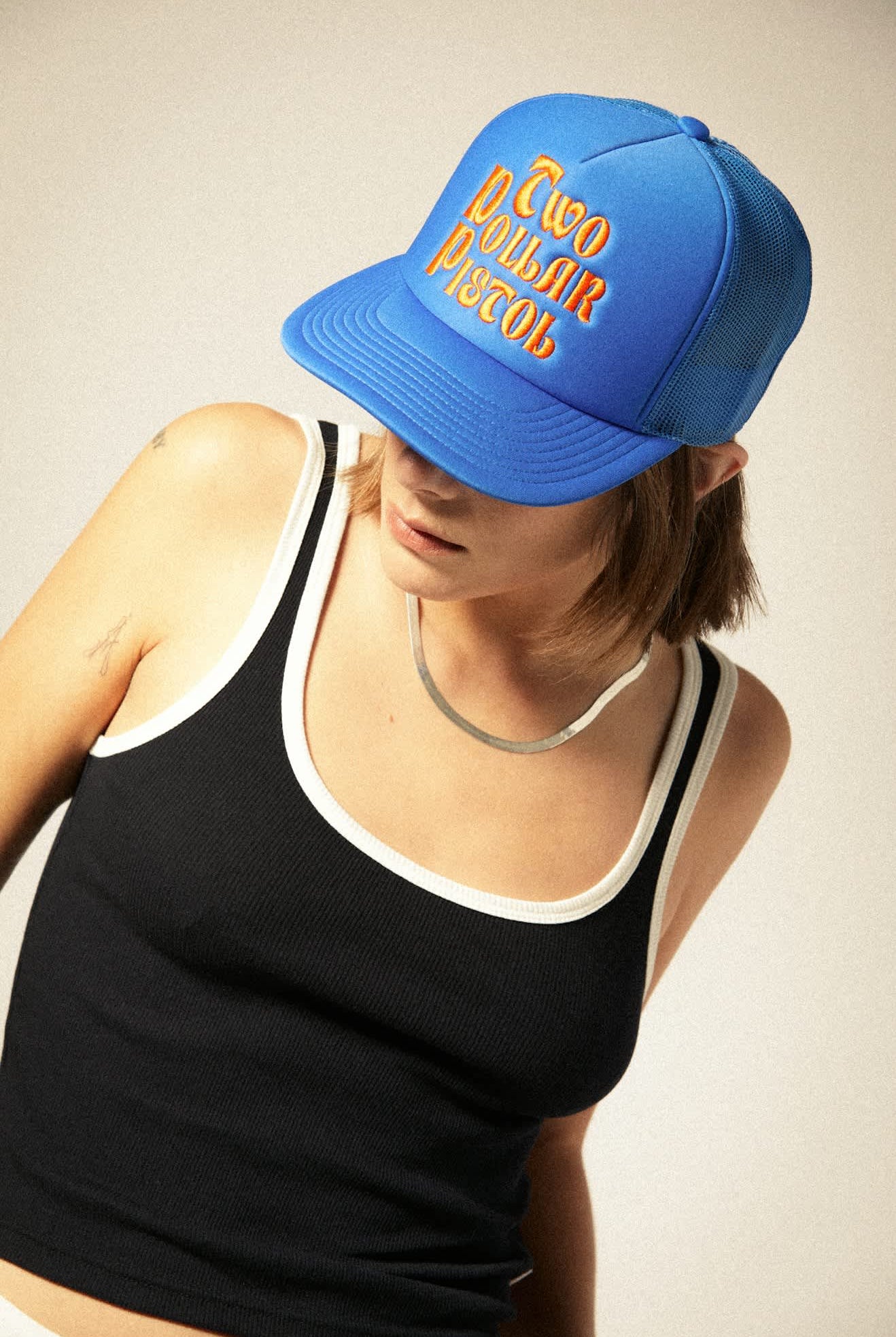 Women's Ringer Organic A-Tank in the color Black/Off White - Additional Fit image