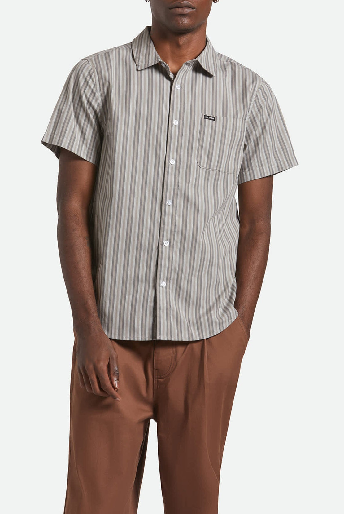 Men's Charter Stripe S/S Shirt in the color Charcoal/Grey - Men's Front View