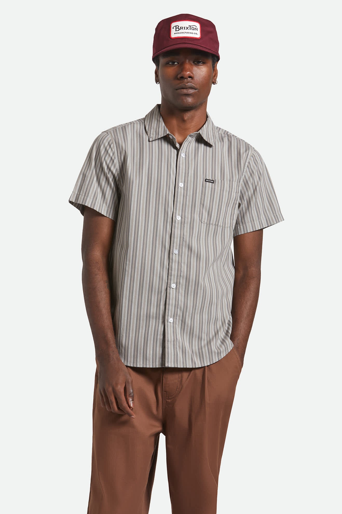 Men's Charter Stripe S/S Shirt in the color Charcoal/Grey - Men's Front View