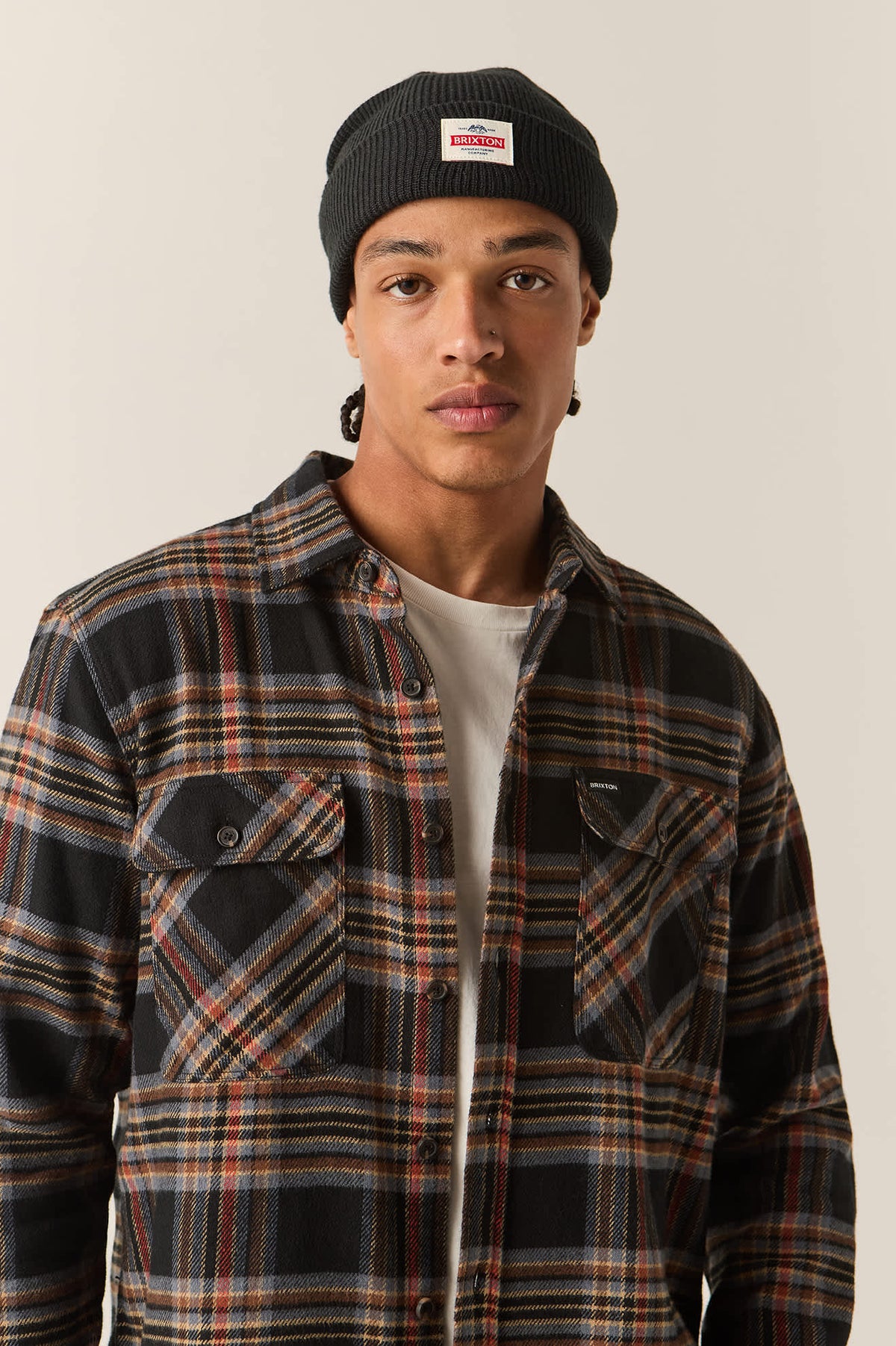 Men's Bowery Flannel in the color Black/Red Earth - Additional Fit image