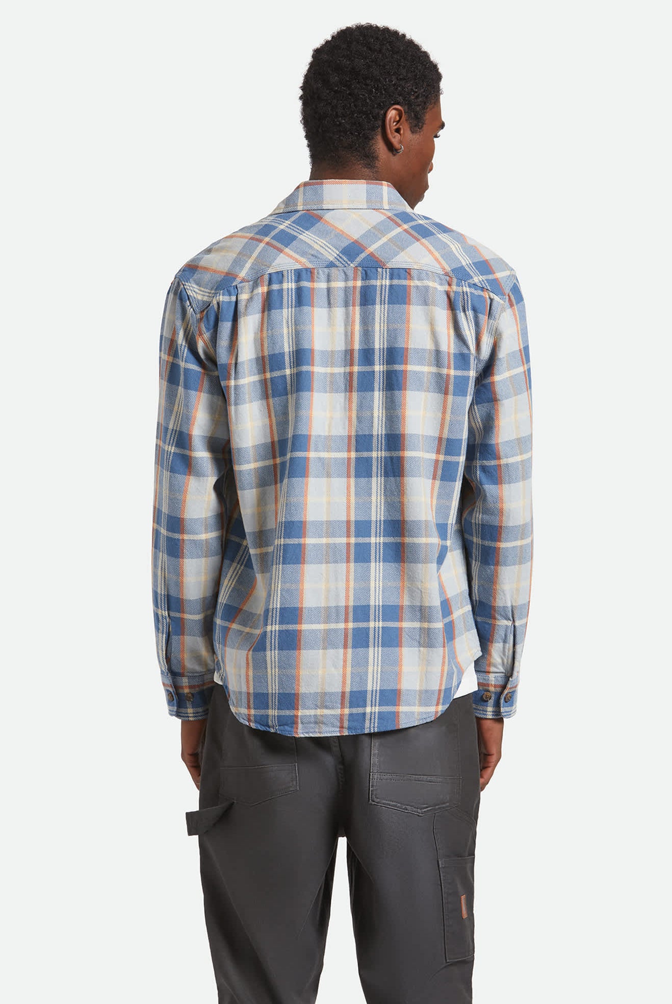 Men's Vintage Wash Flannel in the color Blue/Soft Blue/Orange - Men's Back View