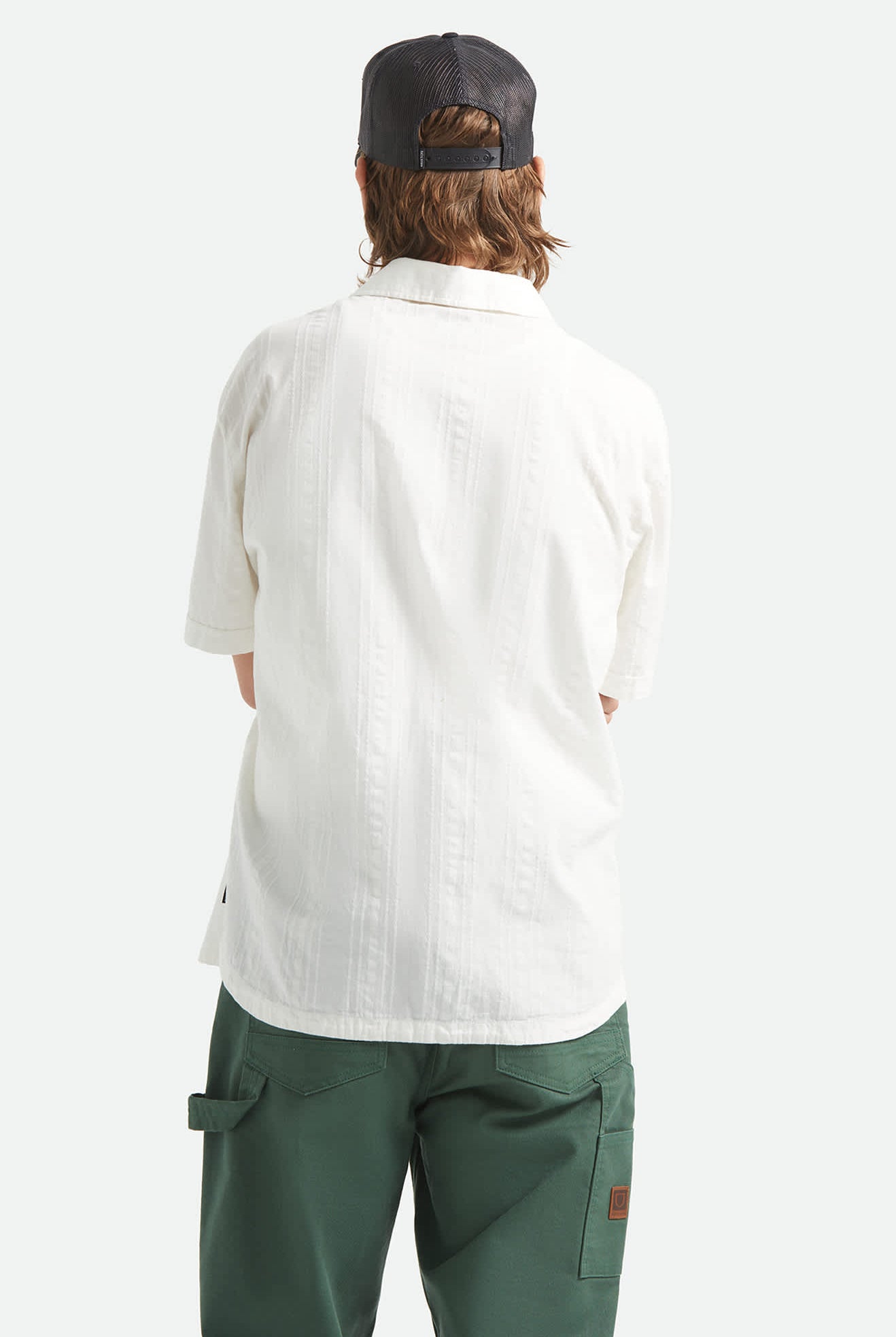 Men's Vintage Short Sleeve Shirt in the color Off White Jacquard Stripe - Men's Back View