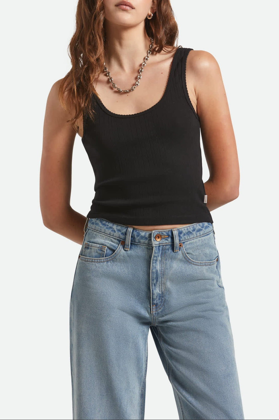 Women's Pointelle Slim Fit Tank in the color Black - Women's Front View