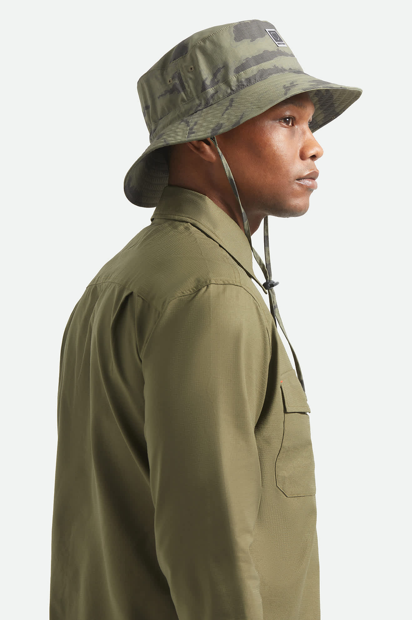 Unisex Journey Boonie Hat in the color Olive Tiger Camo - Men's Side View