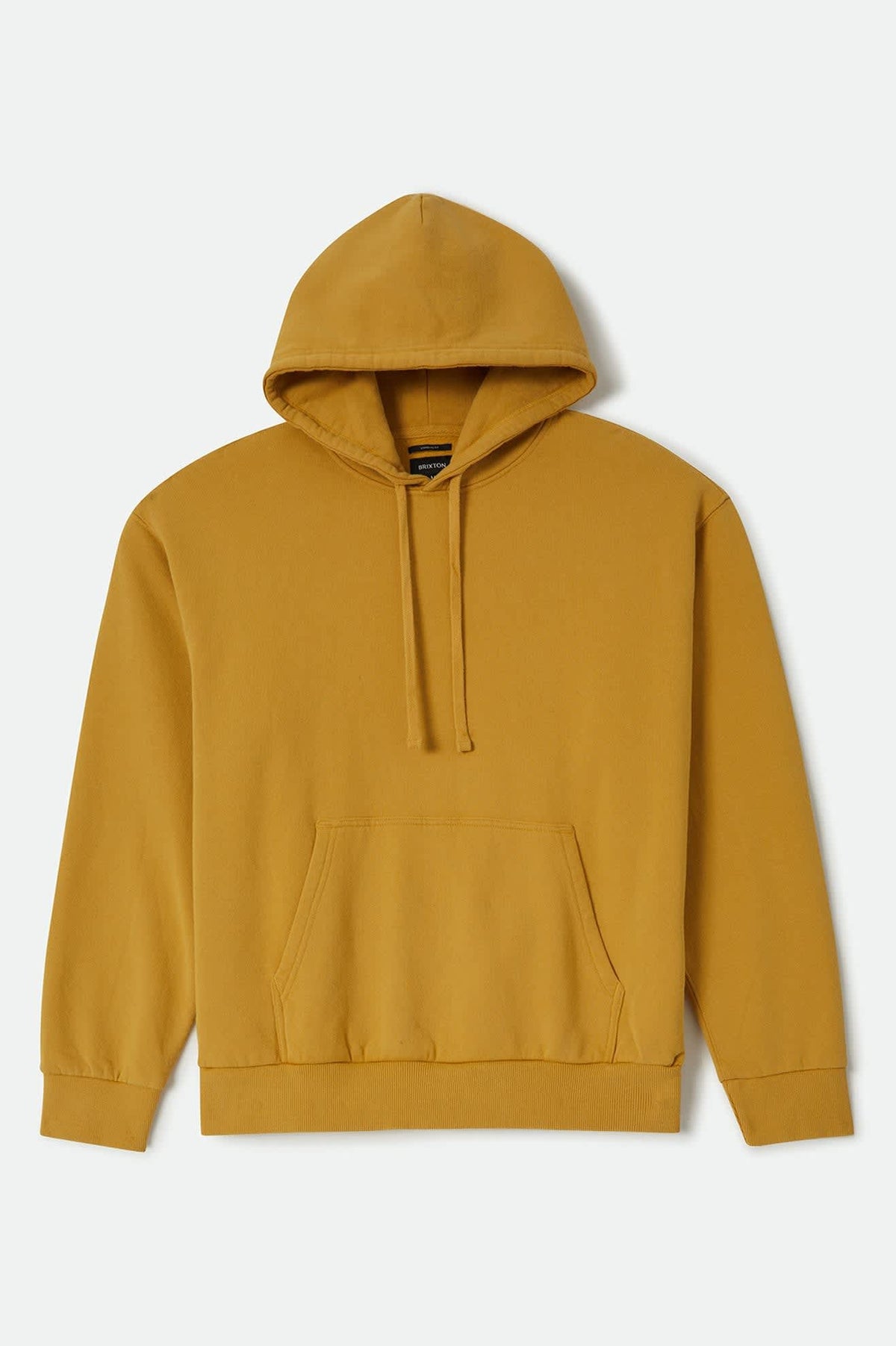 Men's Brixton Baseline Hood Fleece in the color Dusted Ochre Vintage Wash - Front Product Laydown Image