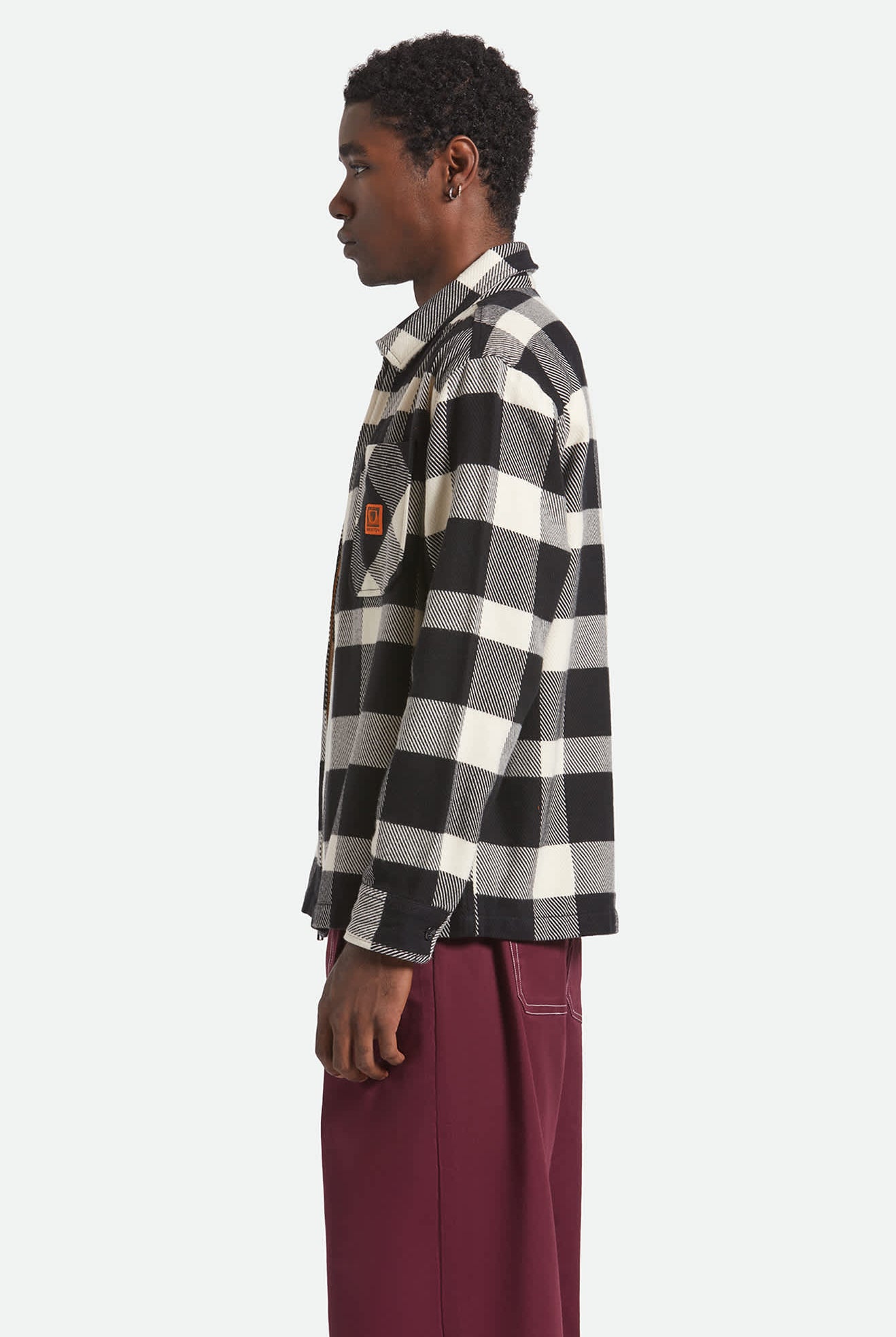 Men's Union Full Zip Flannel in the color Off White/Black - Men's Side View