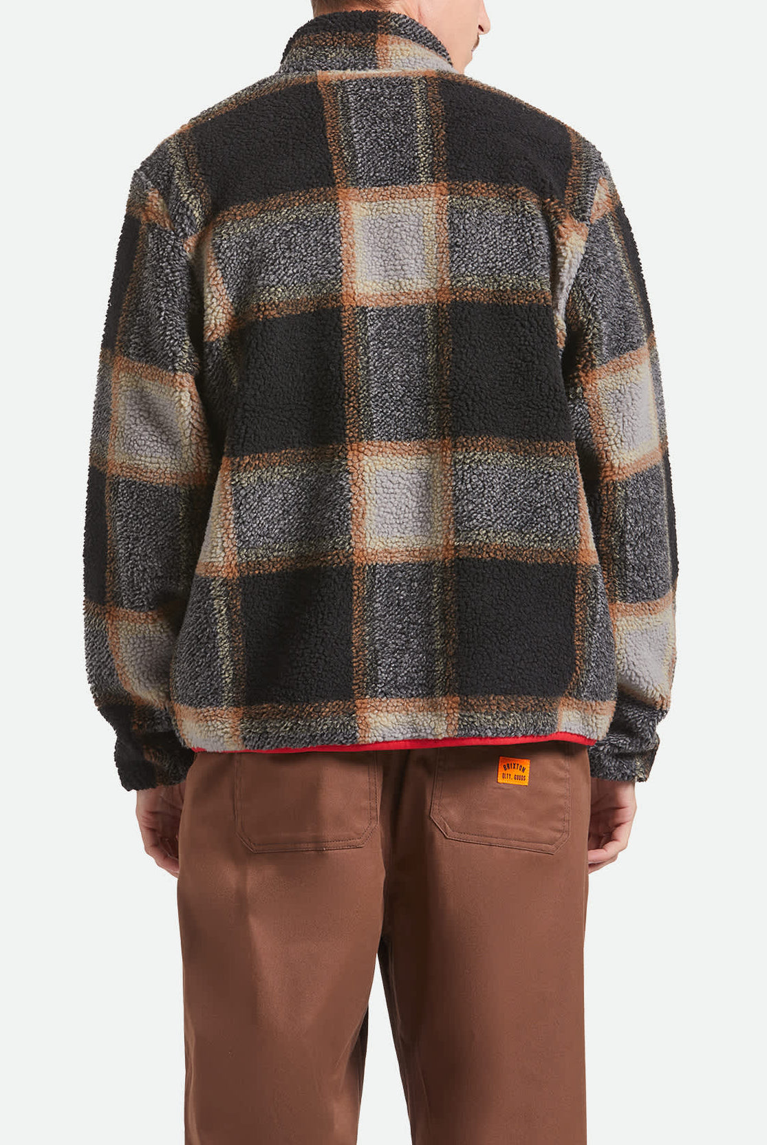 Men's Buffalo Plaid Sherpa Full Zip in the color Black/Cream - Men's Back View