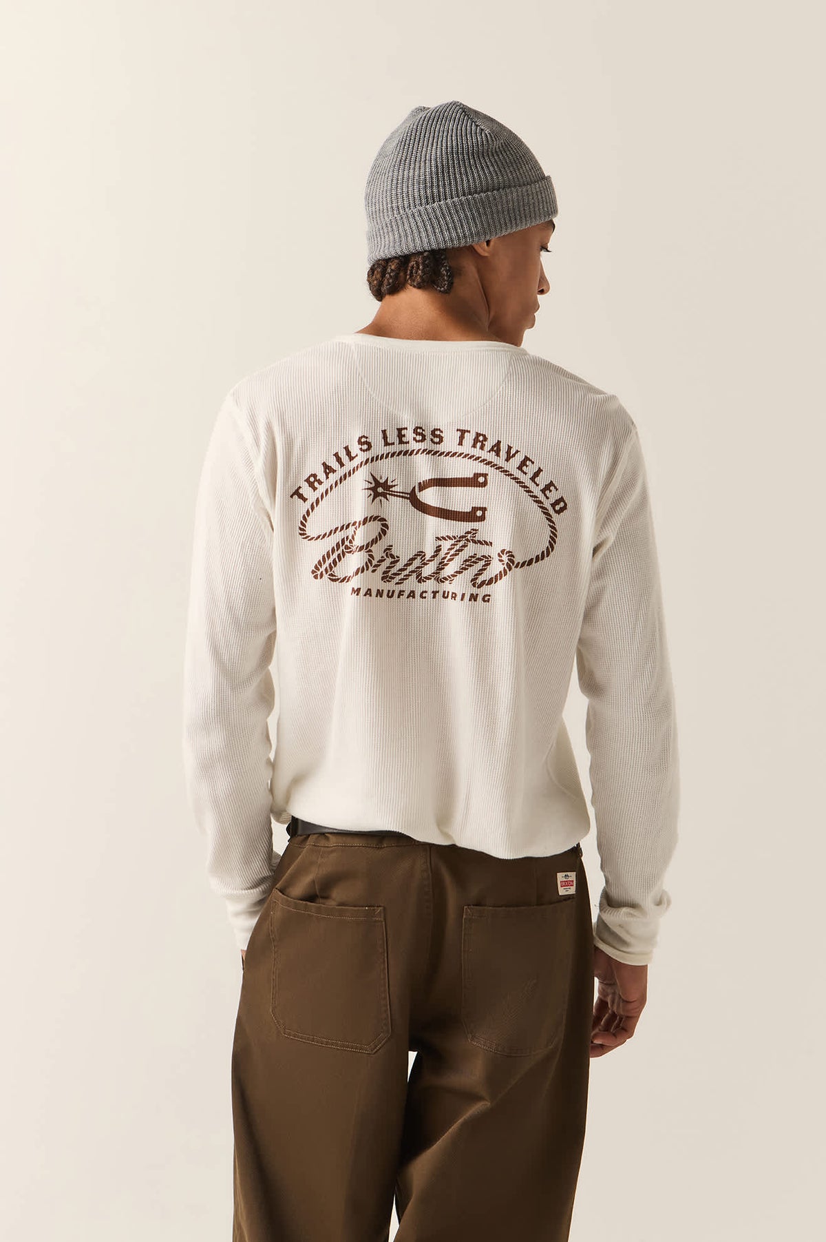 Men's Trails Waffle Knit Top in the color Off White - Men's Back View