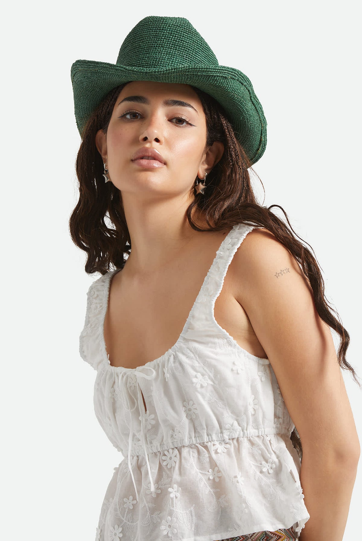 Women's Odessa Straw Packable Cowboy Hat in the color Primal Green - Women's Front View
