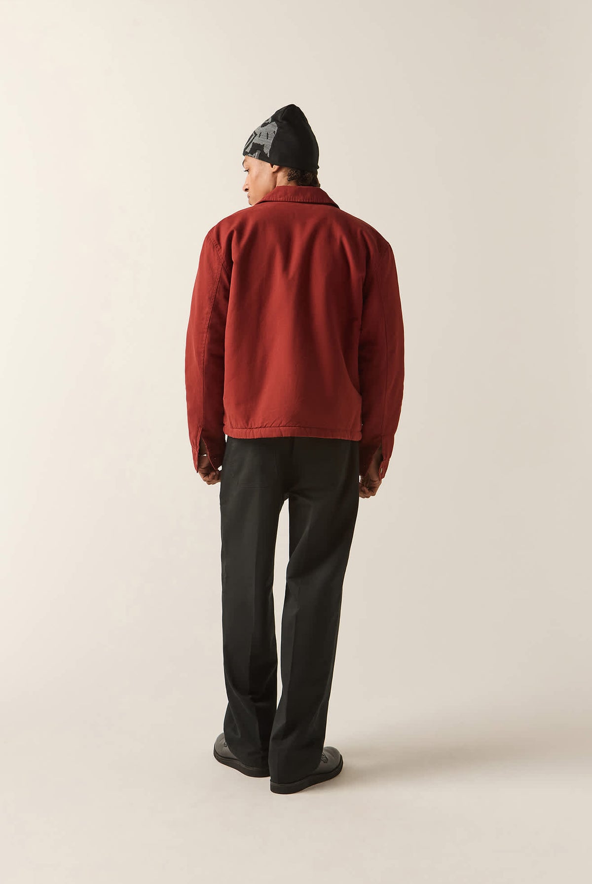 Men's Mechanic Garage Zip Lined Jacket in the color Dark Brick - Men's Back View