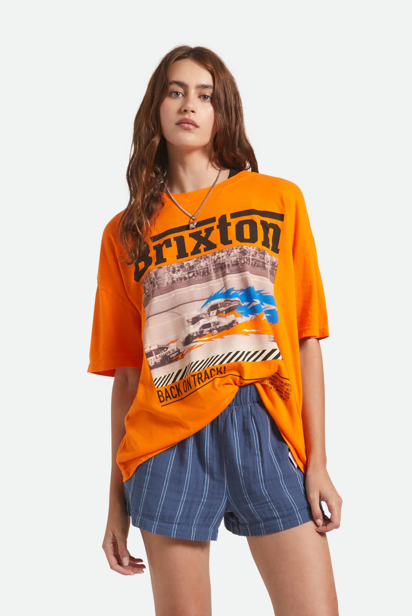 Women's Back On Track Oversized Boyfriend T-Shirt in the color Permission Orange - Women's Front View