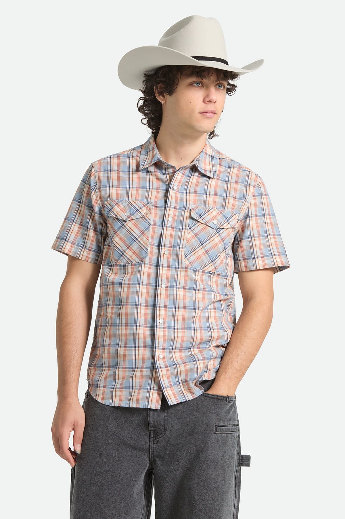 Men's The Breezy Wayne Short Sleeve Shirt in the color Blue Multi Plaid - Men's Front View