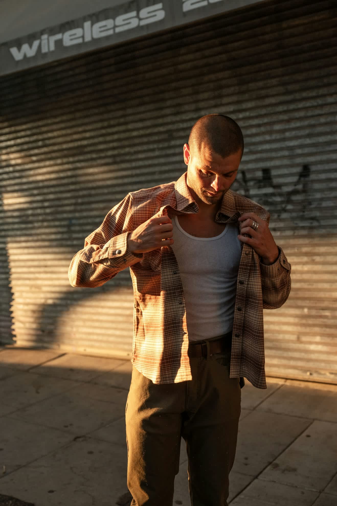 Men's Builders Bowery Stretch Water Resistant L/S Flannel in the color Pine Needle/Sunbaked - Men's Lifestyle image