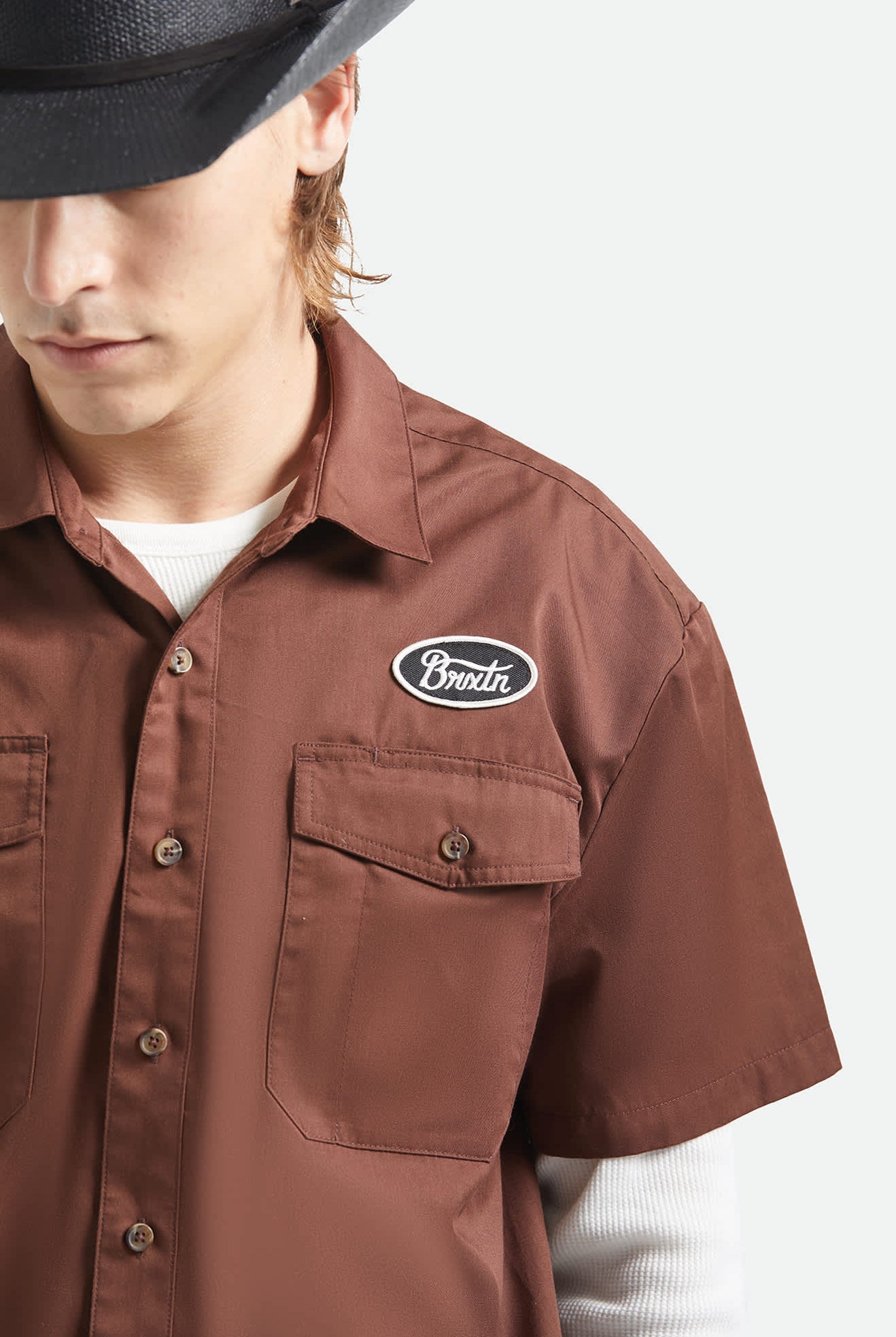 Men's Builders Olson Short Sleeve Shirt in the color Chocolate - Additional Fit image